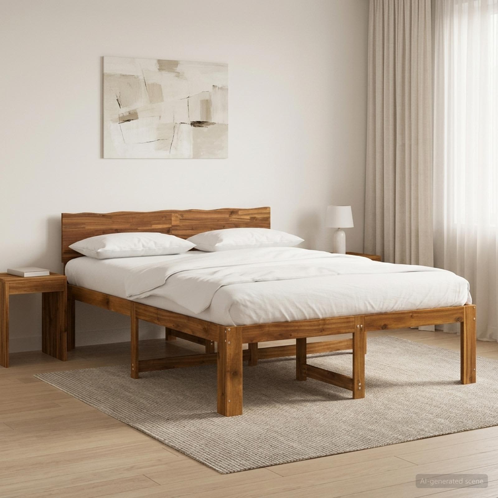 Διπλό Κρεβάτι με Κεφαλάρι ROSTOCK Φυσικό 150 x 200 cm - Pakobazaar