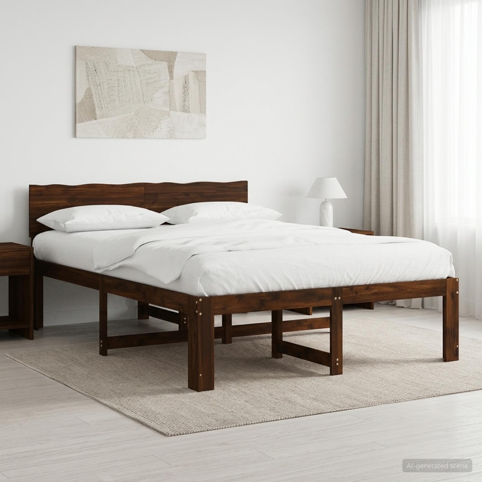 Διπλό Κρεβάτι με Κεφαλάρι ROSTOCK Σκούρο Καφέ 160 x 200 cm