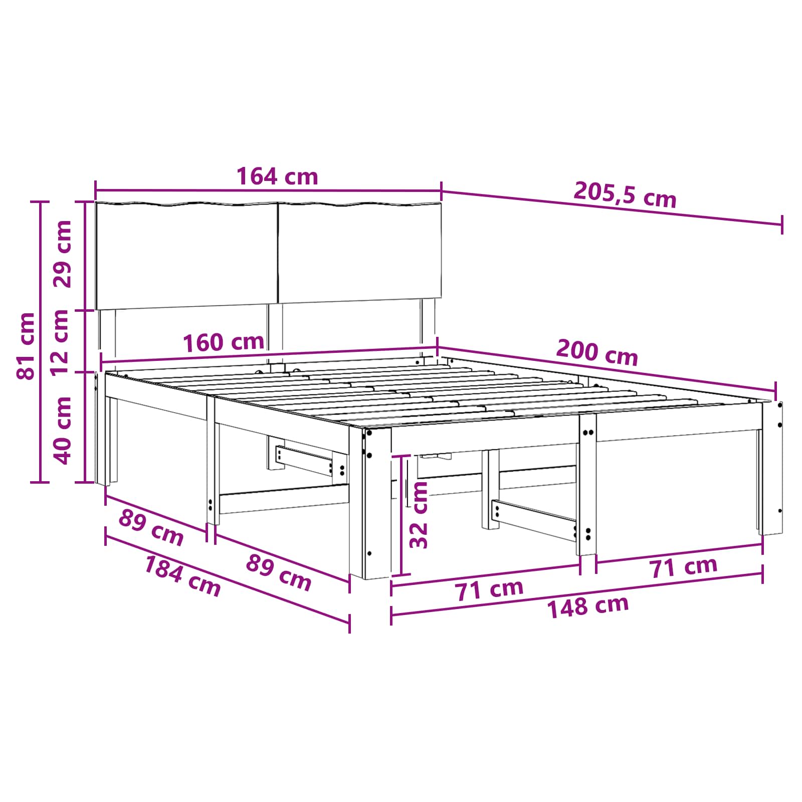 Διπλό Κρεβάτι με Κεφαλάρι ROSTOCK Λευκό 160 x 200 cm - Pakobazaar