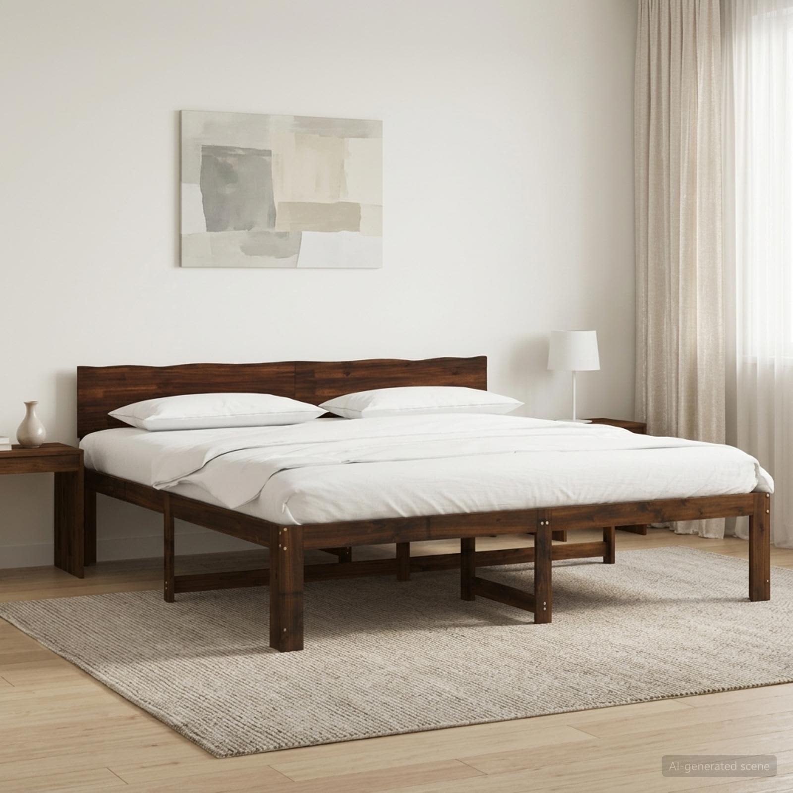 Διπλό Κρεβάτι με Κεφαλάρι ROSTOCK Σκούρο Καφέ 200 x 200 cm