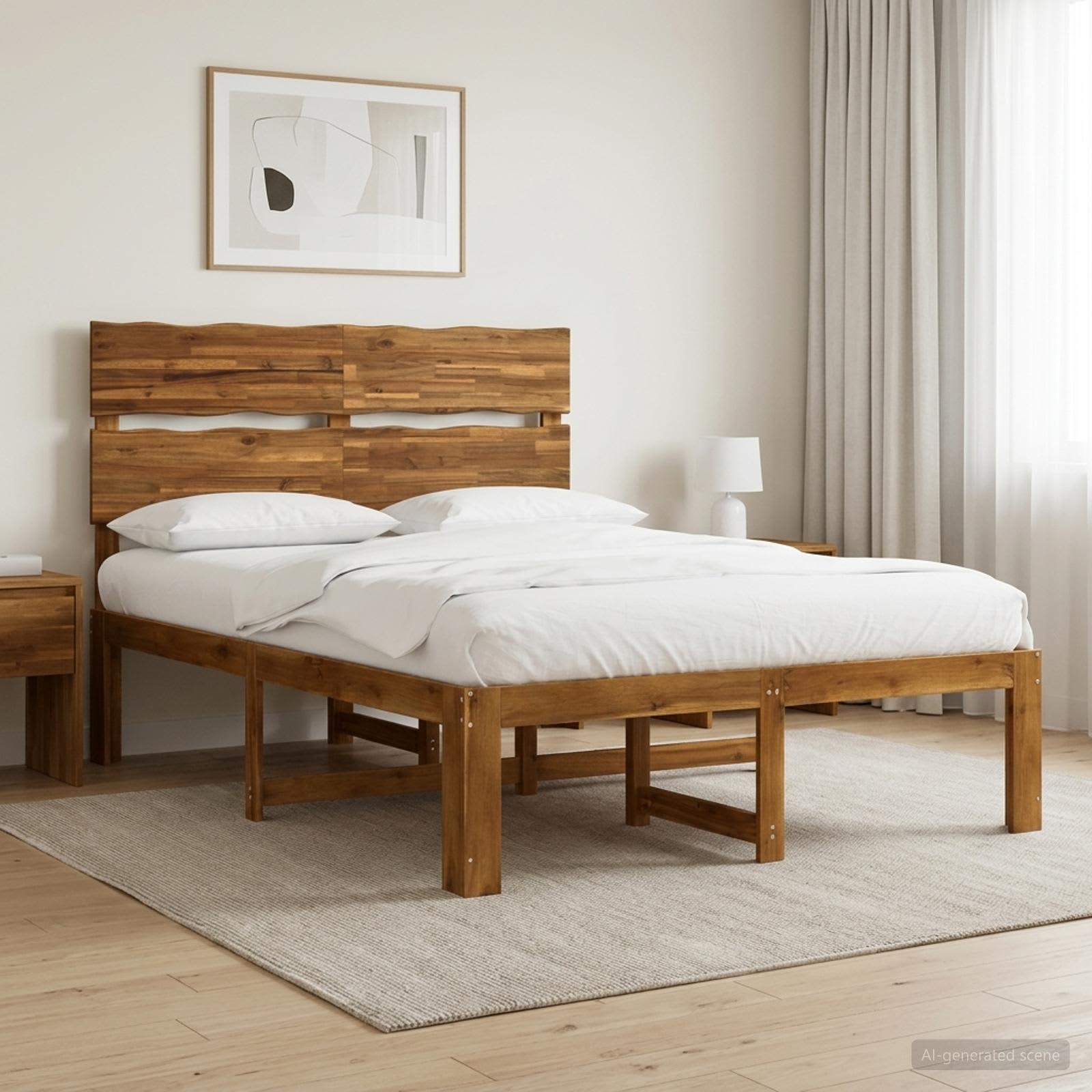 Διπλό Κρεβάτι με Κεφαλάρι ROSTOCK Φυσικό 120 x 190 cm - Pakobazaar