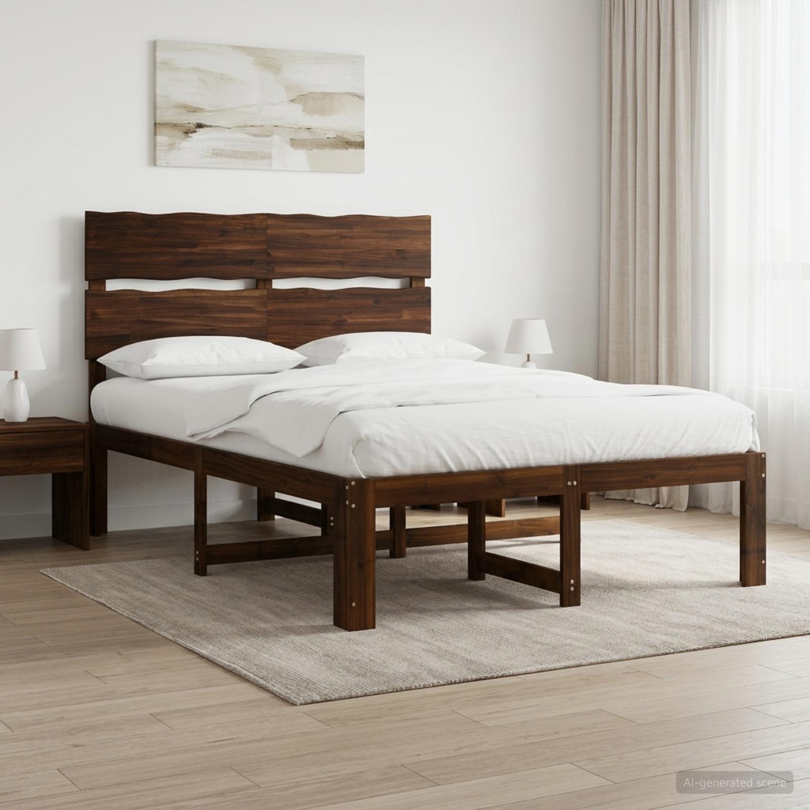Διπλό Κρεβάτι με Κεφαλάρι ROSTOCK Σκούρο Καφέ 135 x 190 cm - Pakobazaar