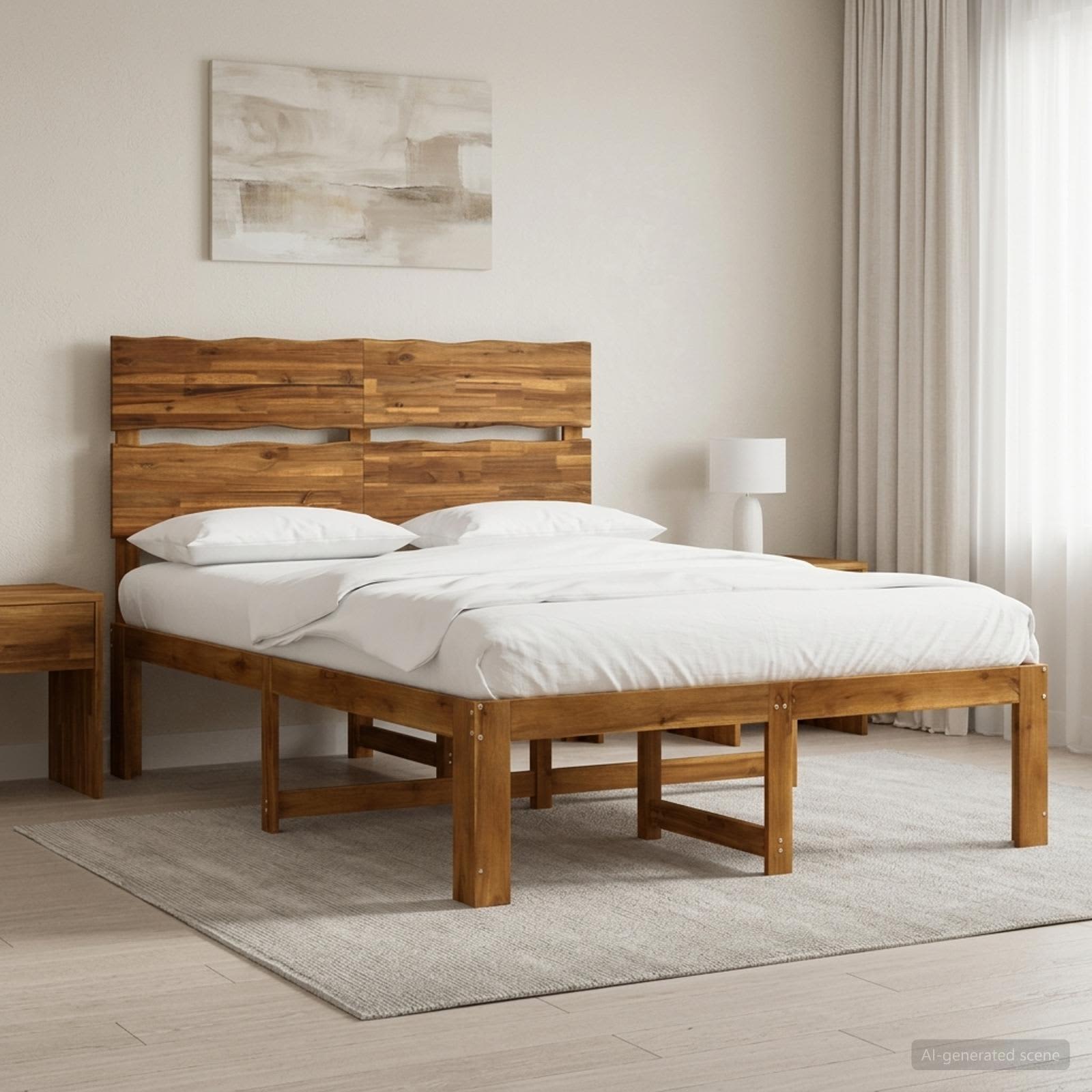 Διπλό Κρεβάτι με Κεφαλάρι ROSTOCK Φυσικό 135 x 190 cm