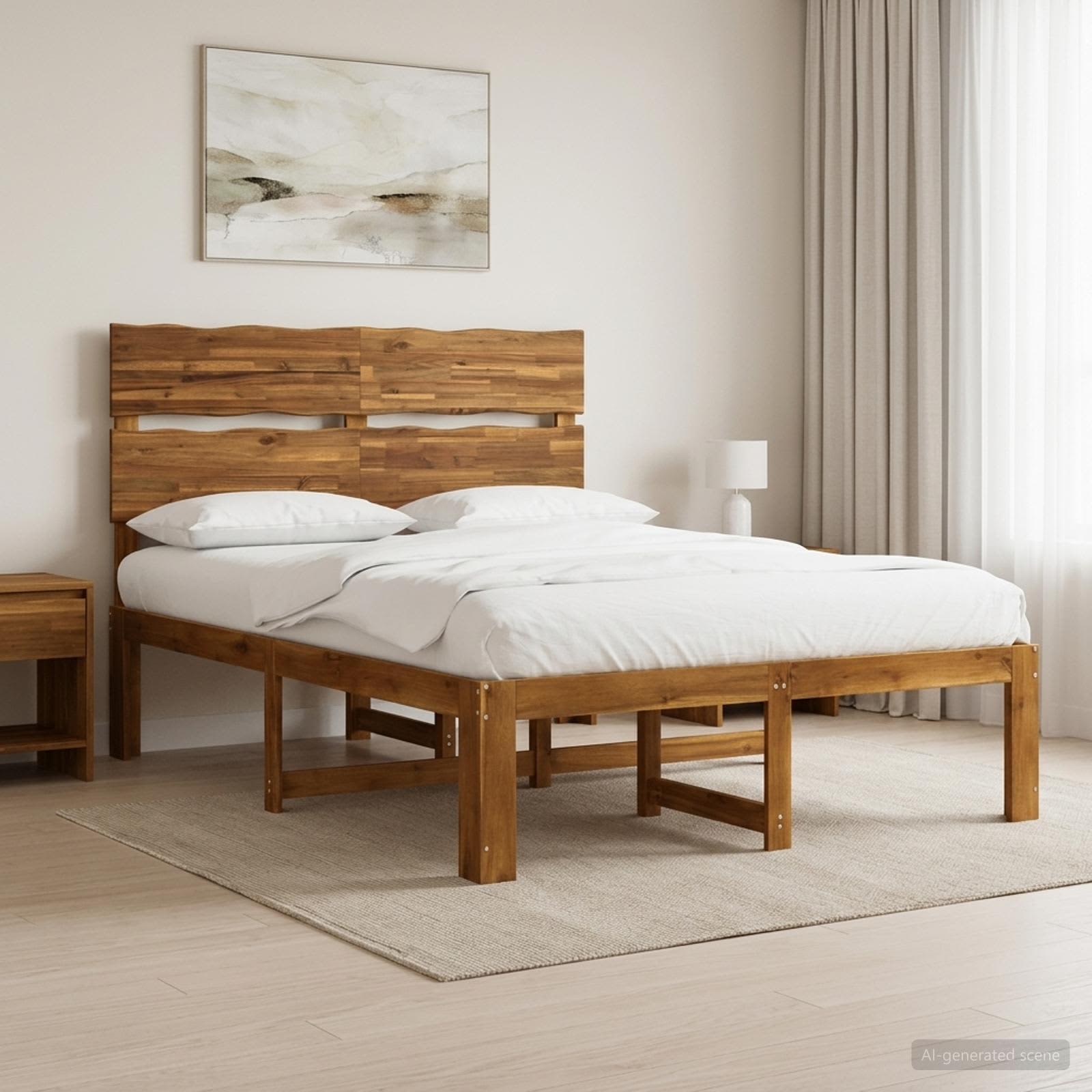 Διπλό Κρεβάτι με Κεφαλάρι ROSTOCK Φυσικό 140 x 190 cm - Pakobazaar