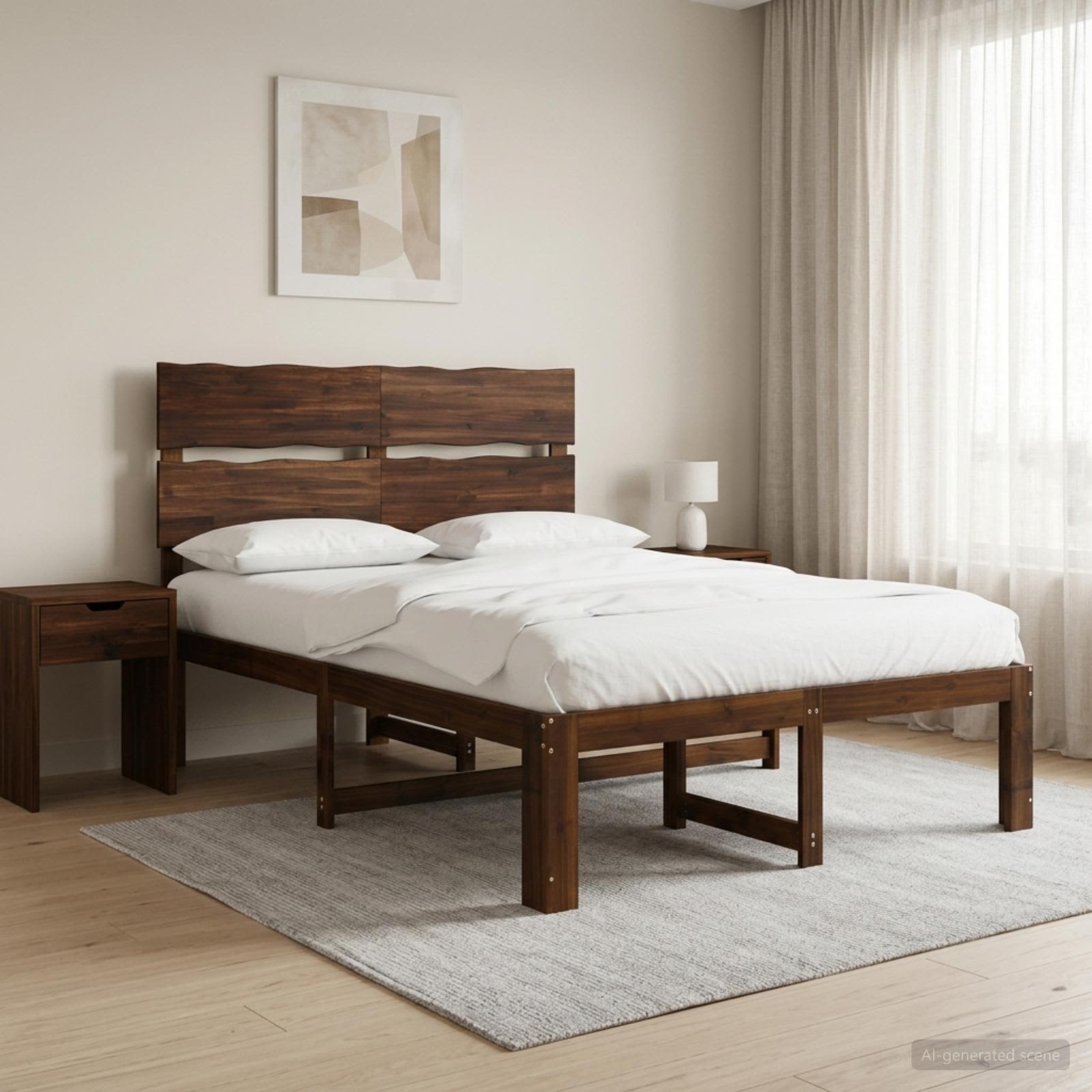 Διπλό Κρεβάτι με Κεφαλάρι ROSTOCK Σκούρο Καφέ 120 x 200 cm - Pakobazaar