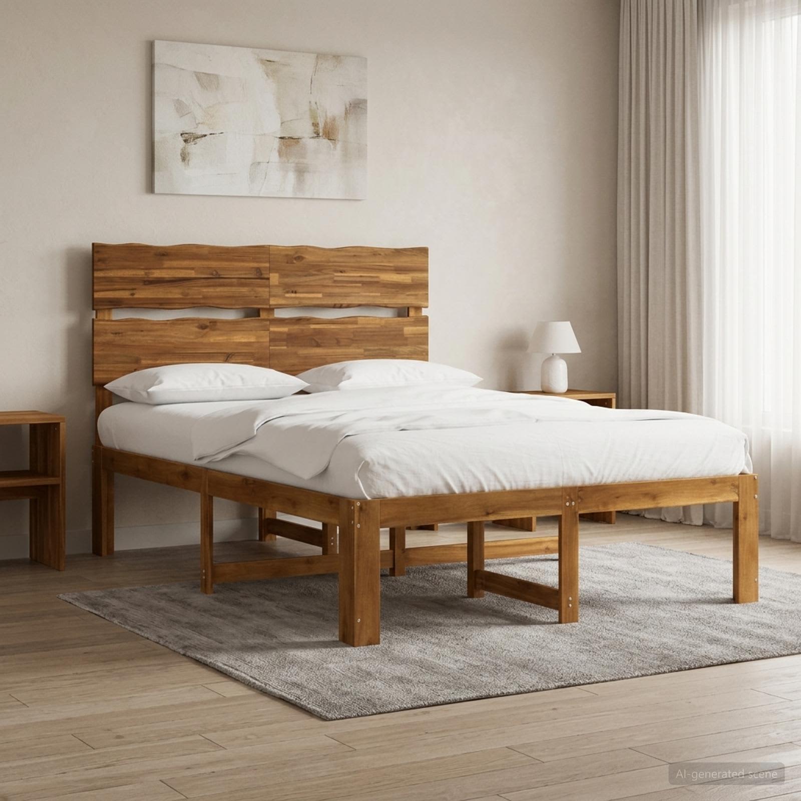 Διπλό Κρεβάτι με Κεφαλάρι ROSTOCK Φυσικό 120 x 200 cm - Pakobazaar