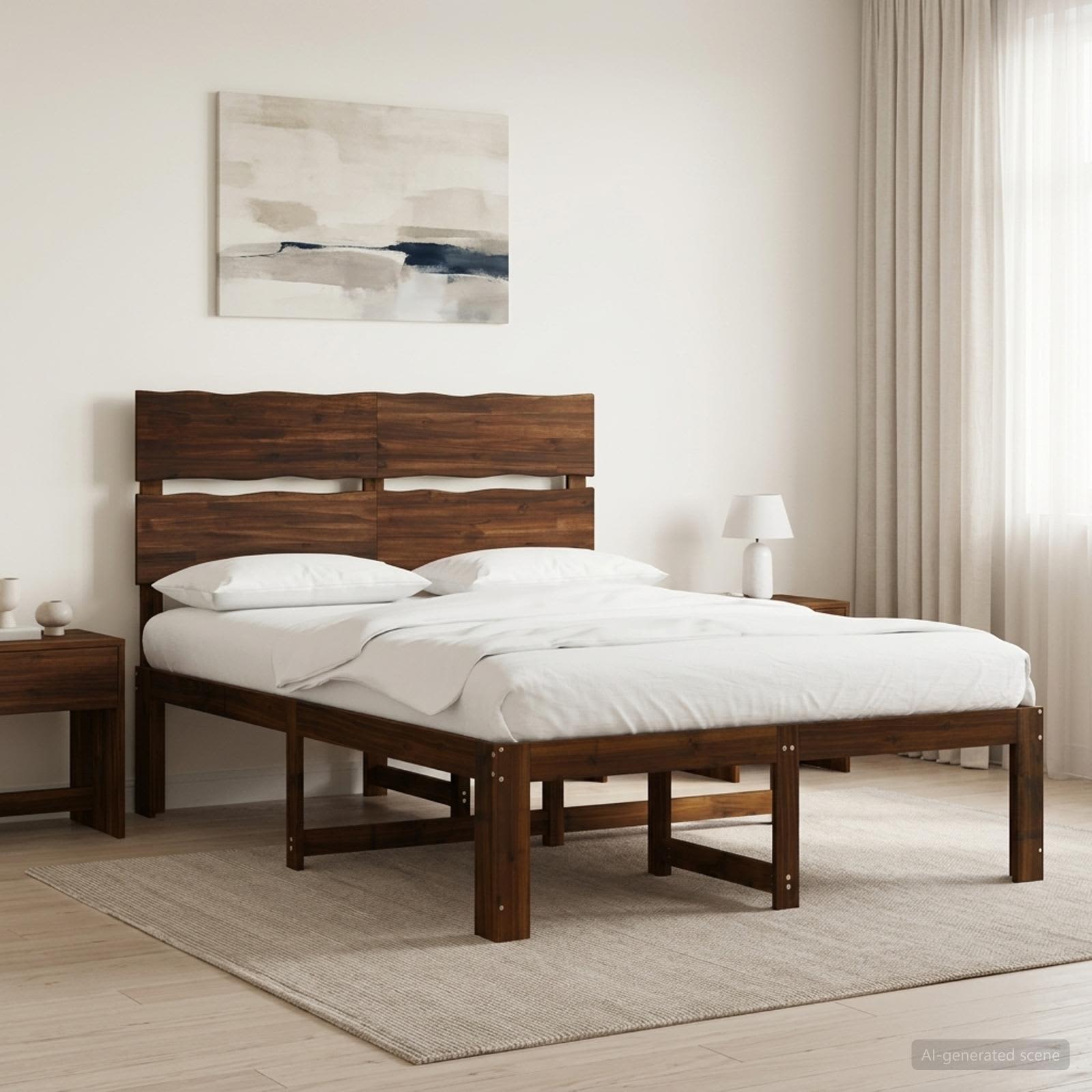 Διπλό Κρεβάτι με Κεφαλάρι ROSTOCK Σκούρο Καφέ 140 x 200 cm - Pakobazaar