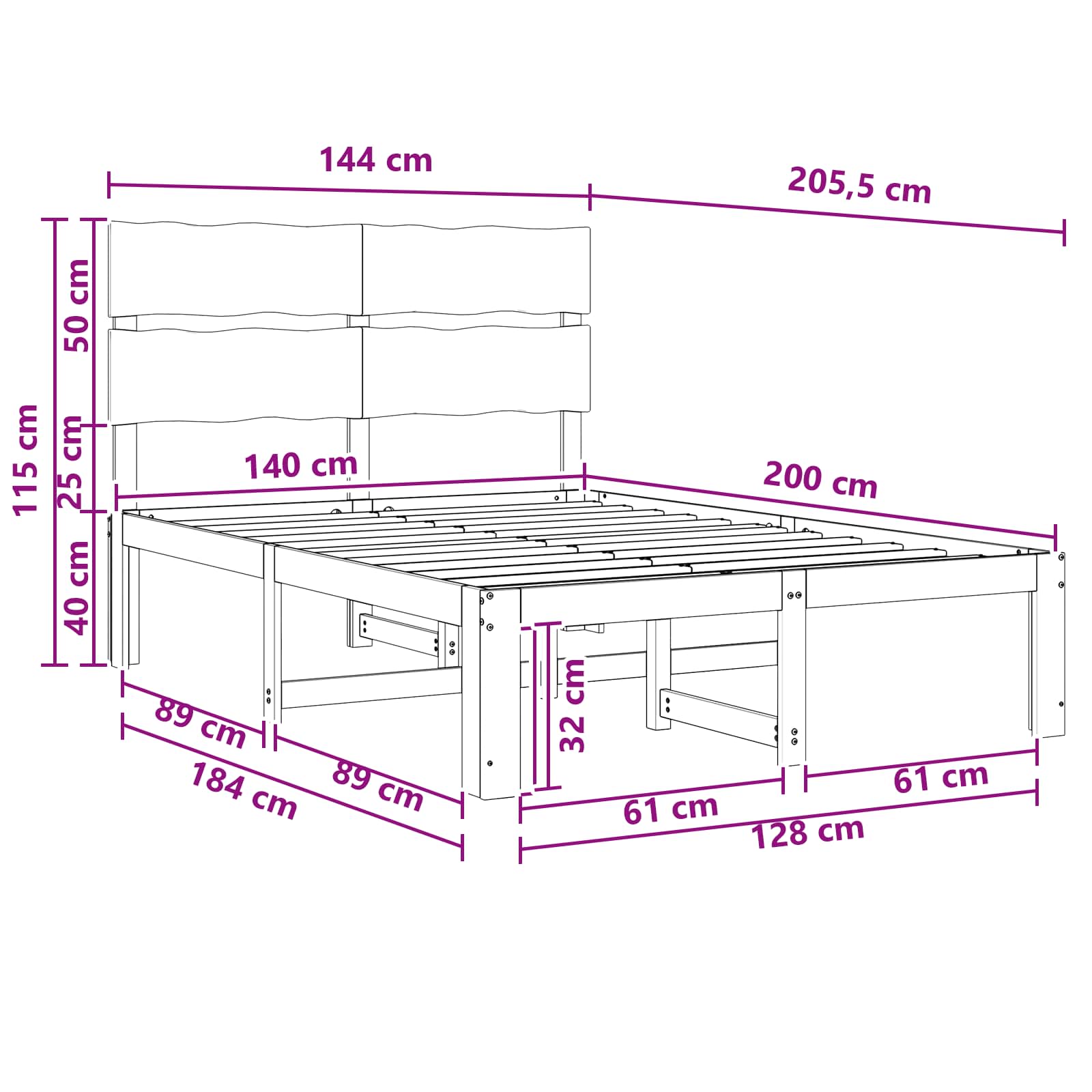 Διπλό Κρεβάτι με Κεφαλάρι ROSTOCK Σκούρο Καφέ 140 x 200 cm - Pakobazaar
