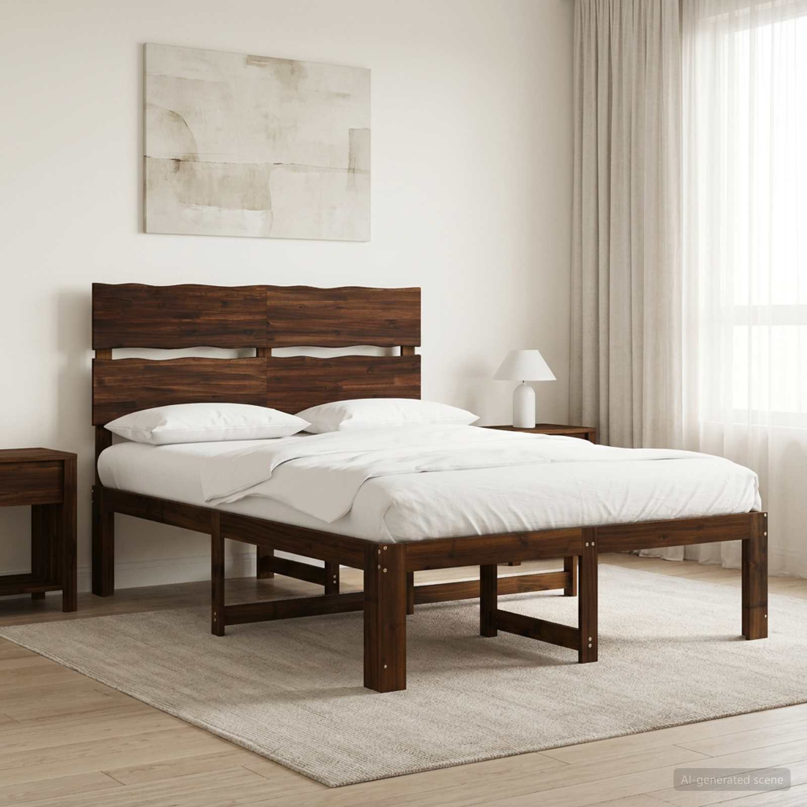 Διπλό Κρεβάτι με Κεφαλάρι ROSTOCK Σκούρο Καφέ 150 x 200 cm