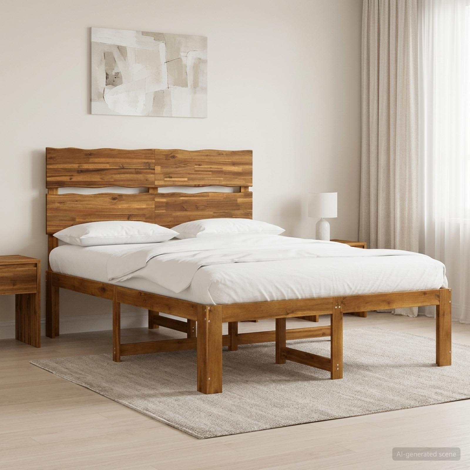 Διπλό Κρεβάτι με Κεφαλάρι ROSTOCK Φυσικό 150 x 200 cm - Pakobazaar