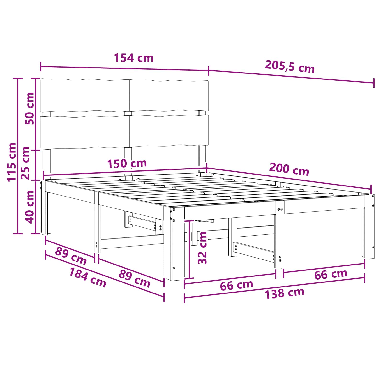 Διπλό Κρεβάτι με Κεφαλάρι ROSTOCK Λευκό 150 x 200 cm - Pakobazaar