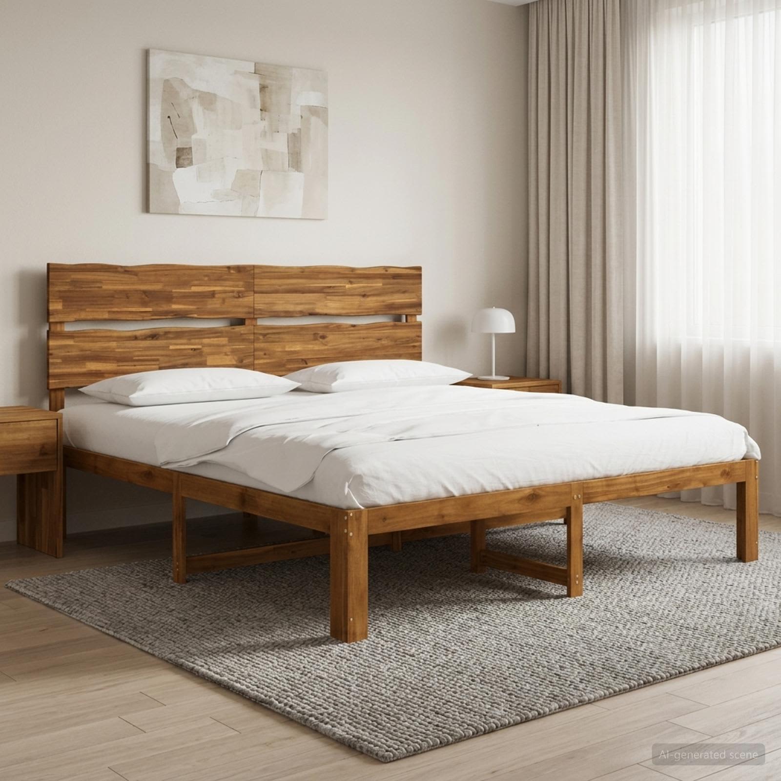 Διπλό Κρεβάτι με Κεφαλάρι ROSTOCK Φυσικό 180 x 200 cm