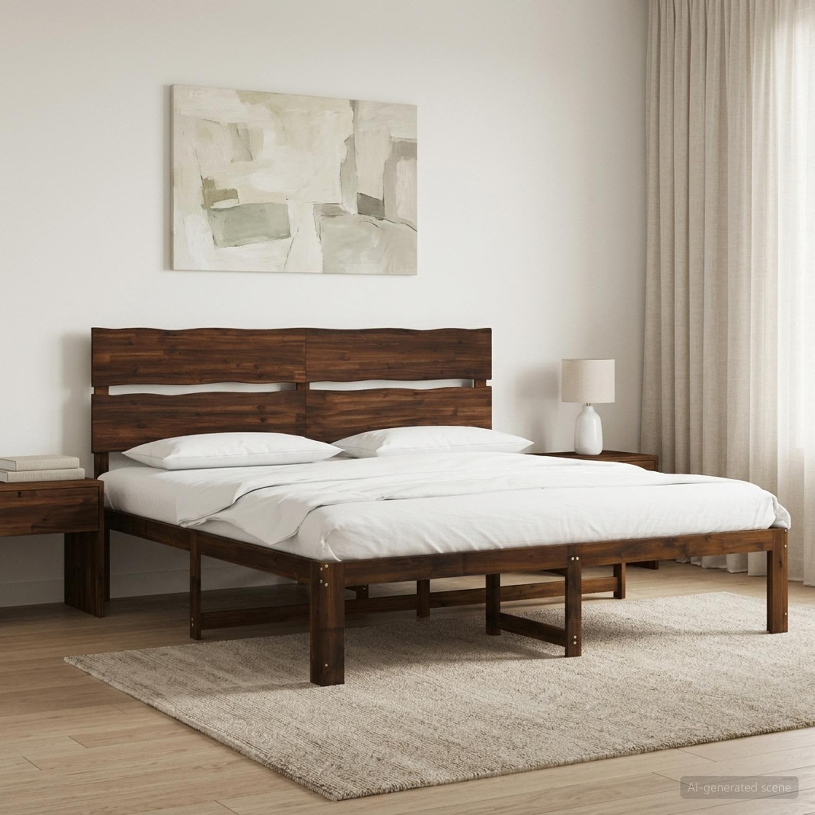 Διπλό Κρεβάτι με Κεφαλάρι ROSTOCK Σκούρο Καφέ 200 x 200 cm - Pakobazaar