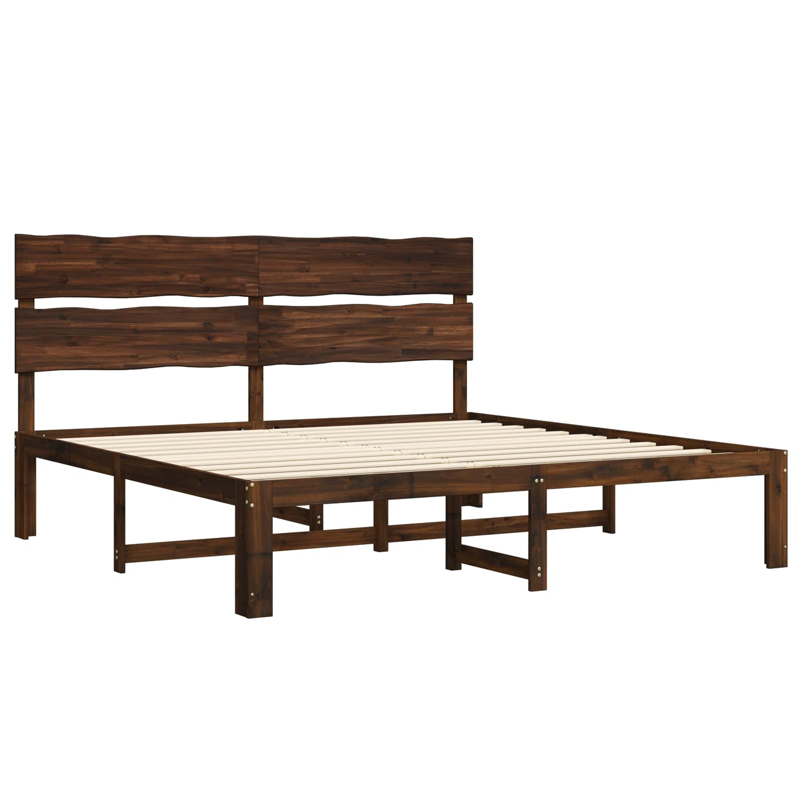 Διπλό Κρεβάτι με Κεφαλάρι ROSTOCK Σκούρο Καφέ 200 x 200 cm - Pakobazaar