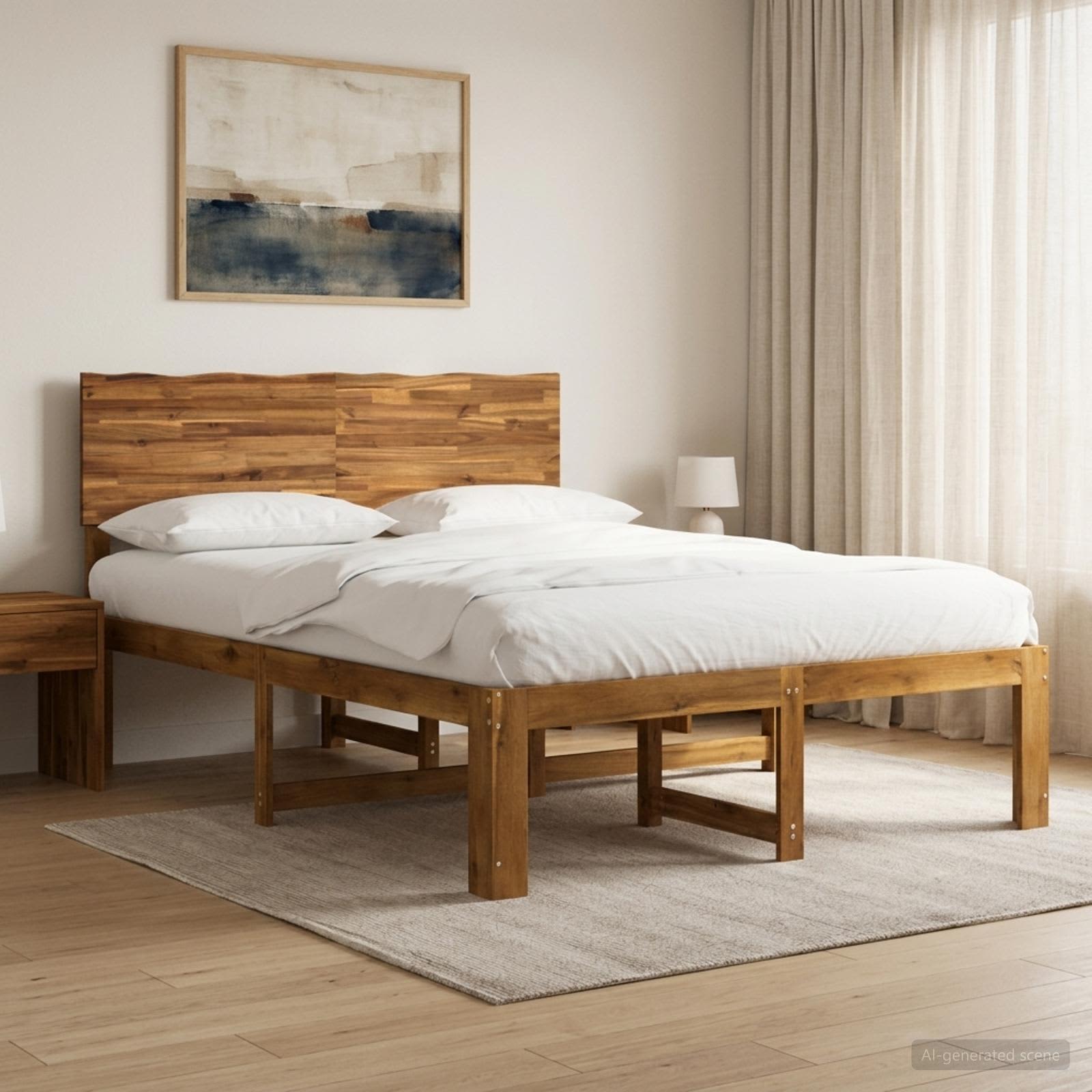 Διπλό Κρεβάτι με Κεφαλάρι ROSTOCK Φυσικό 137 x 190 cm