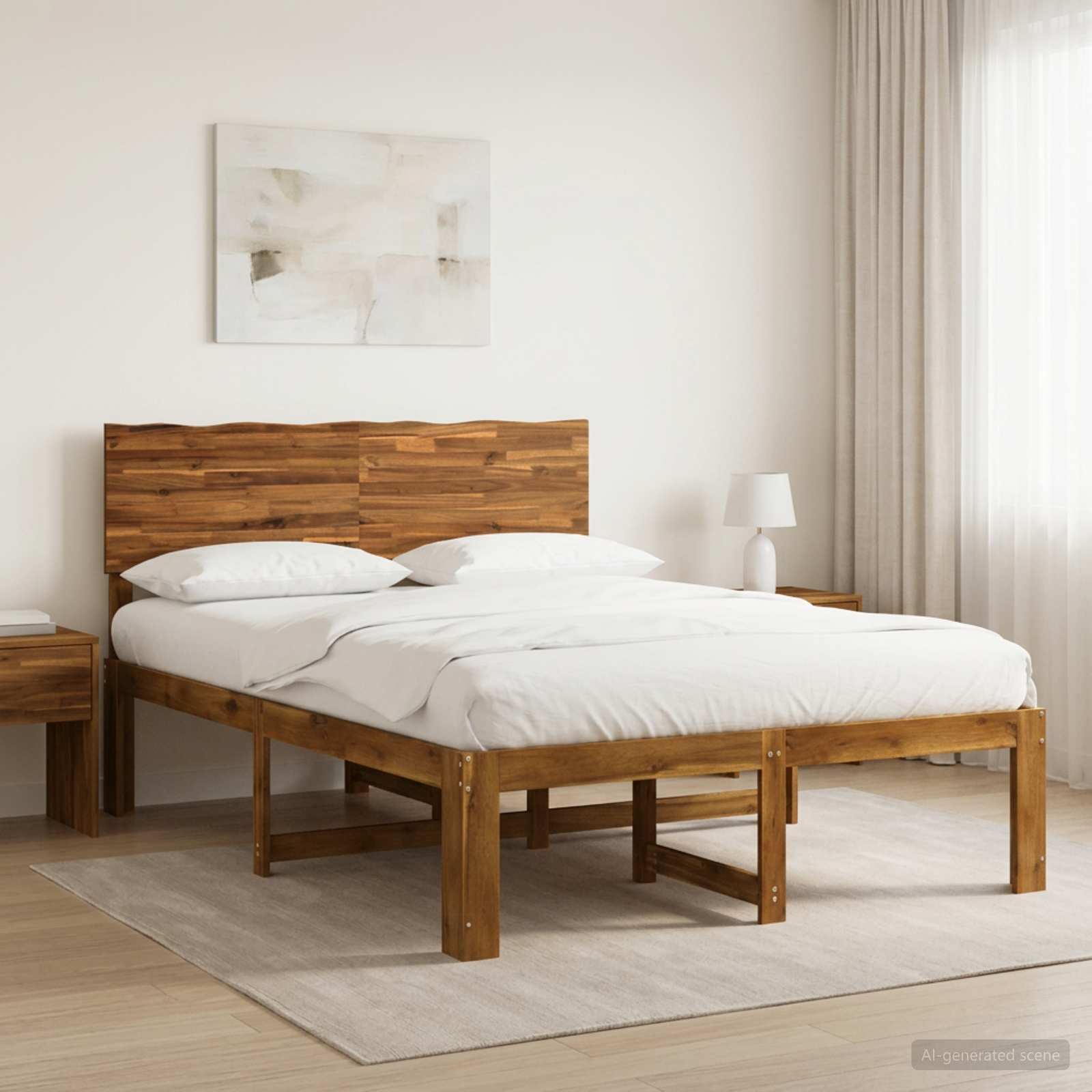Διπλό Κρεβάτι με Κεφαλάρι ROSTOCK Φυσικό 152 x 203 cm - Pakobazaar