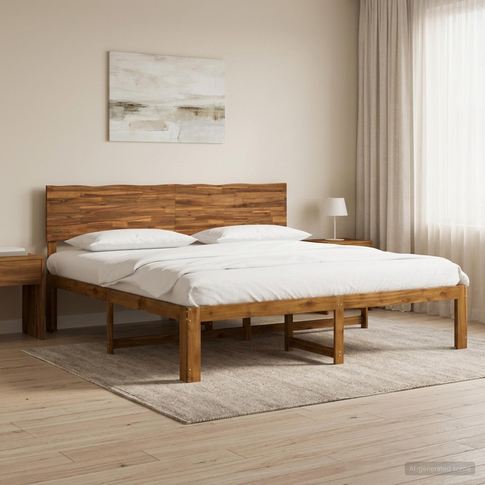 Διπλό Κρεβάτι με Κεφαλάρι ROSTOCK Φυσικό 193 x 203 cm - Pakobazaar