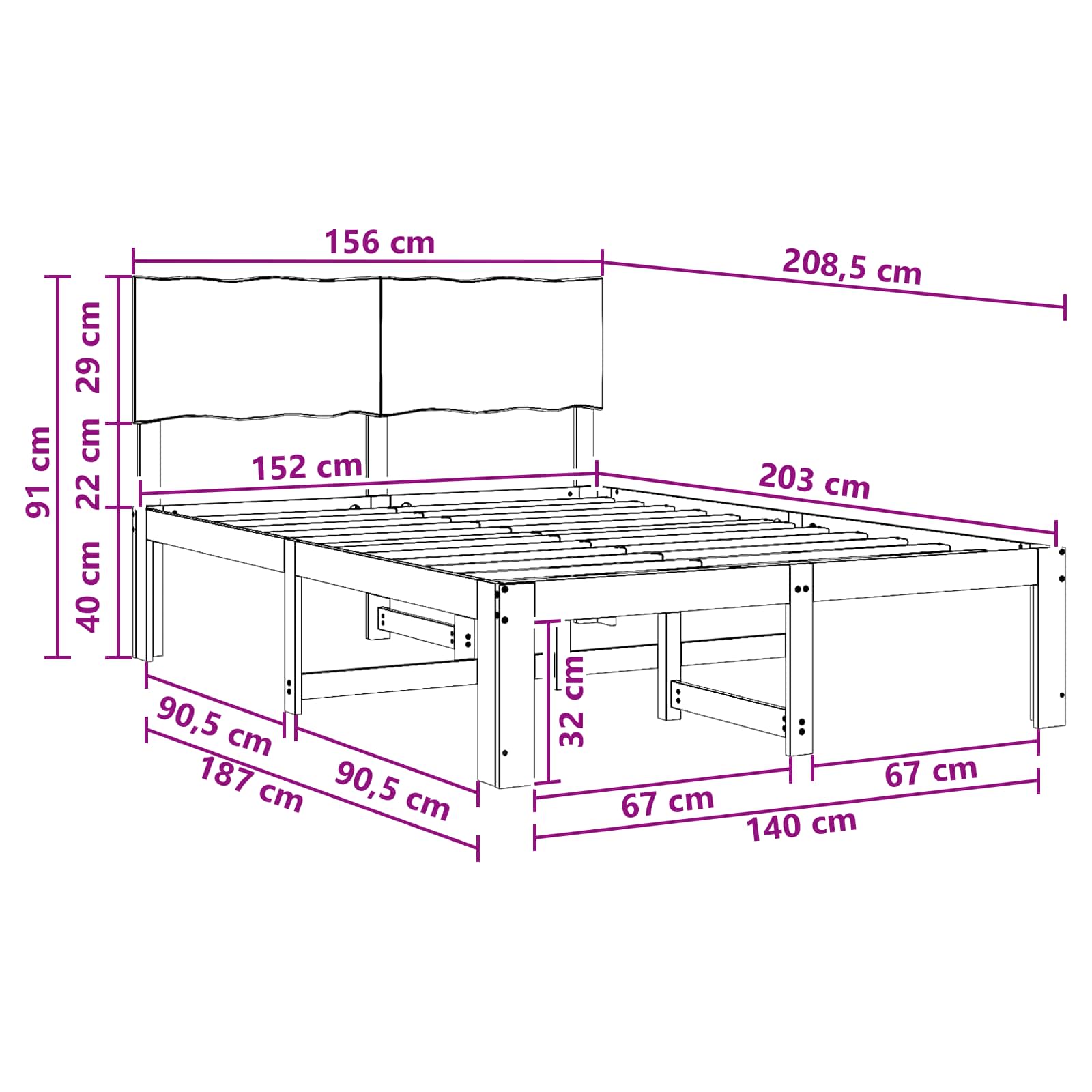 Διπλό Κρεβάτι με Κεφαλάρι ROSTOCK Φυσικό 152 x 203 cm
