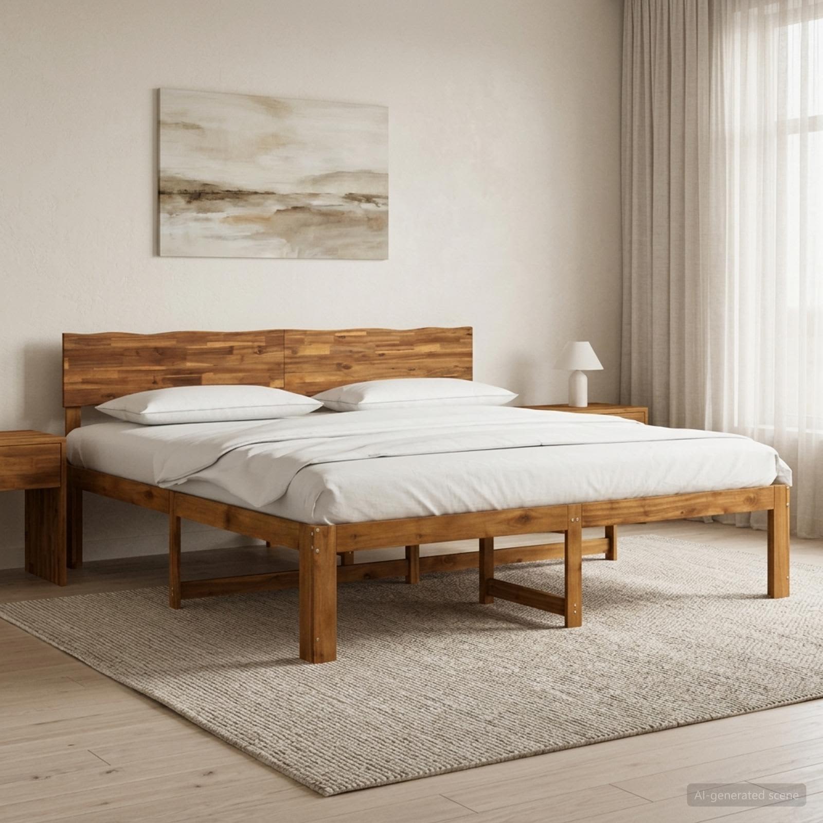 Διπλό Κρεβάτι με Κεφαλάρι ROSTOCK Φυσικό 193 x 203 cm - Pakobazaar