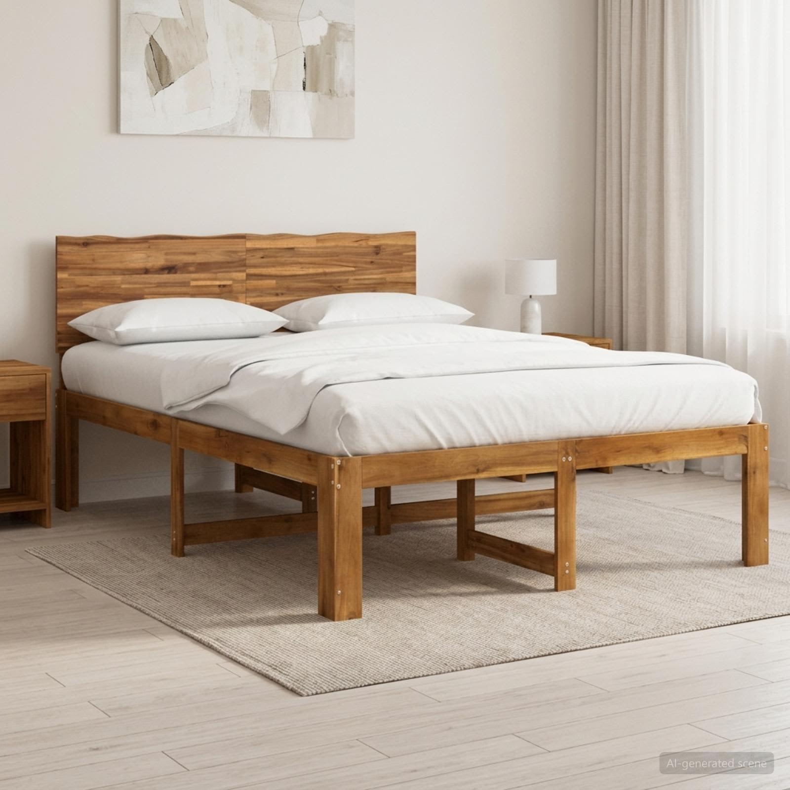 Διπλό Κρεβάτι με Κεφαλάρι ROSTOCK Φυσικό 137 x 190 cm - Pakobazaar