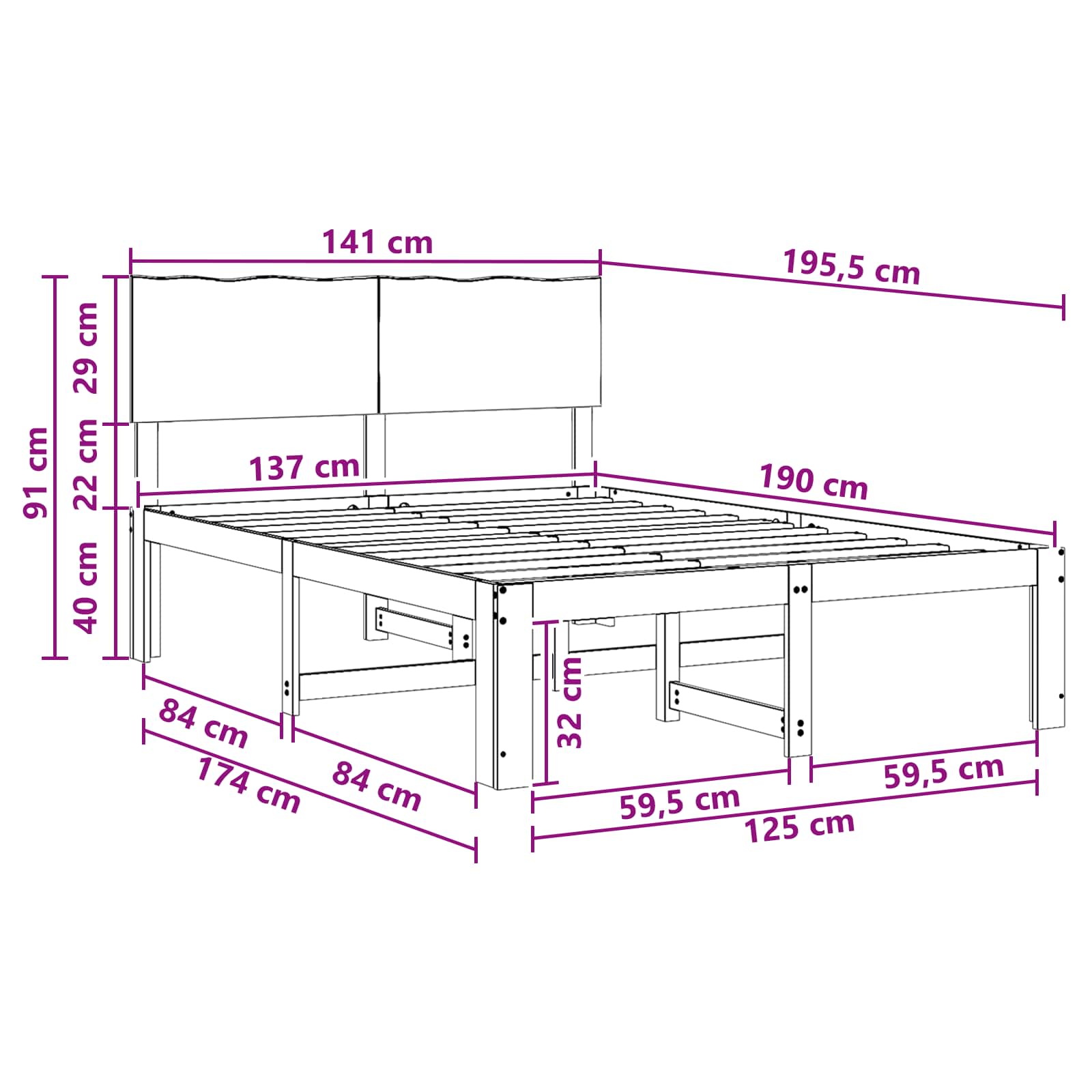 Διπλό Κρεβάτι με Κεφαλάρι ROSTOCK Φυσικό 137 x 190 cm - Pakobazaar