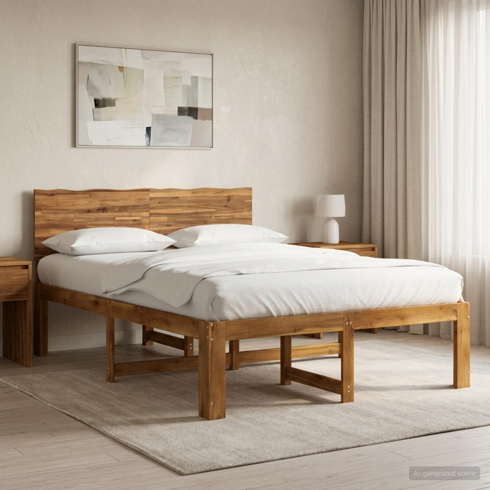 Διπλό Κρεβάτι με Κεφαλάρι ROSTOCK Φυσικό 152 x 203 cm - Pakobazaar