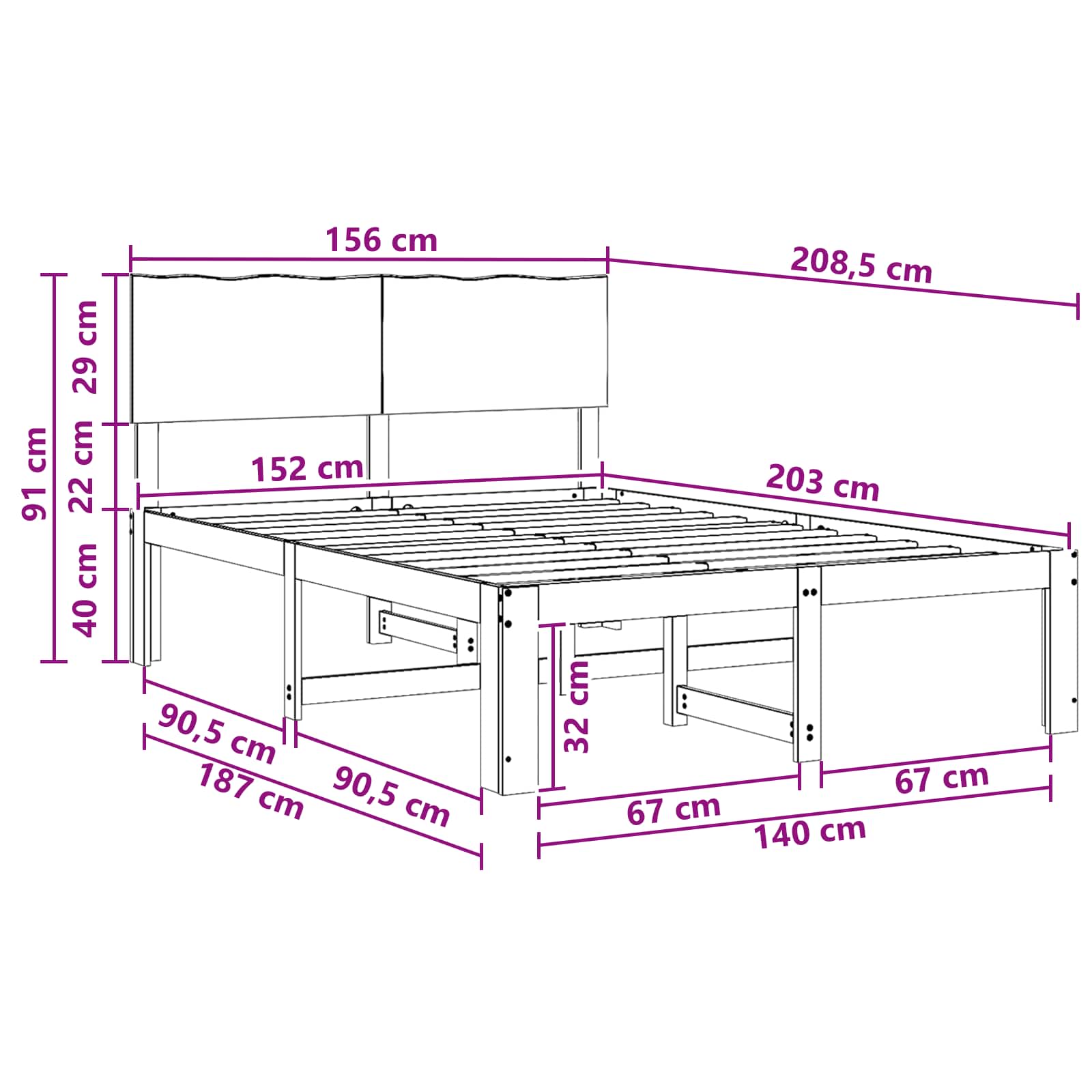 Διπλό Κρεβάτι με Κεφαλάρι ROSTOCK Φυσικό 152 x 203 cm - Pakobazaar