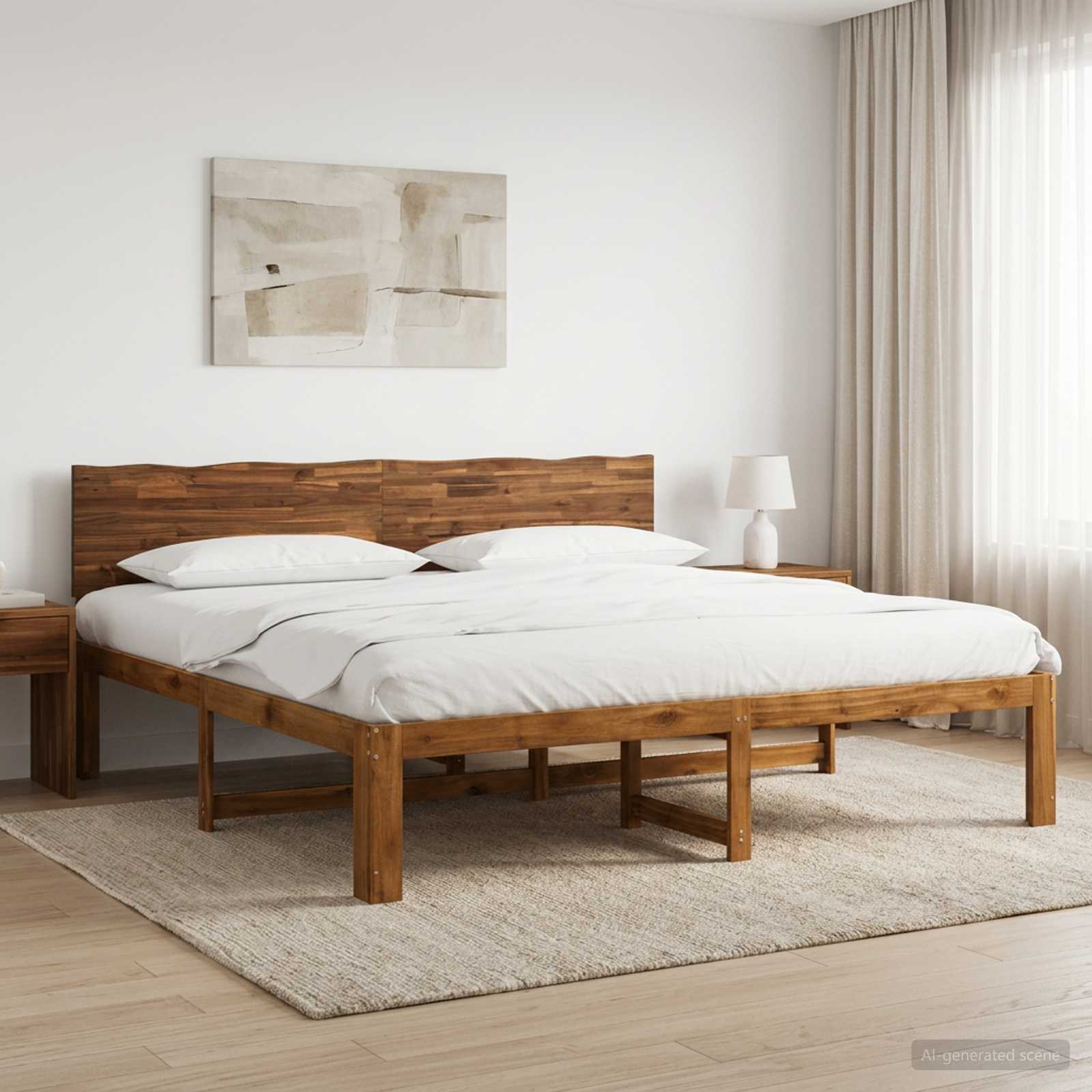 Διπλό Κρεβάτι με Κεφαλάρι ROSTOCK Φυσικό 193 x 203 cm - Pakobazaar