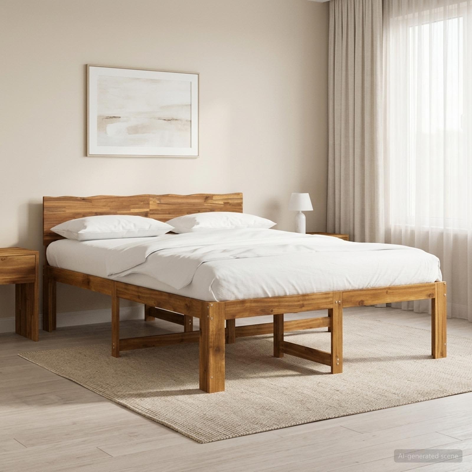Διπλό Κρεβάτι με Κεφαλάρι ROSTOCK Φυσικό 152 x 203 cm - Pakobazaar