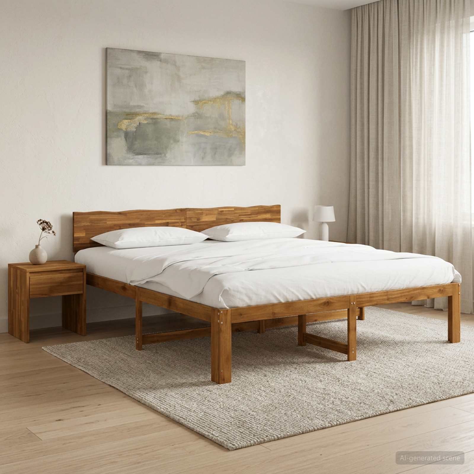 Διπλό Κρεβάτι με Κεφαλάρι ROSTOCK Φυσικό 193 x 203 cm