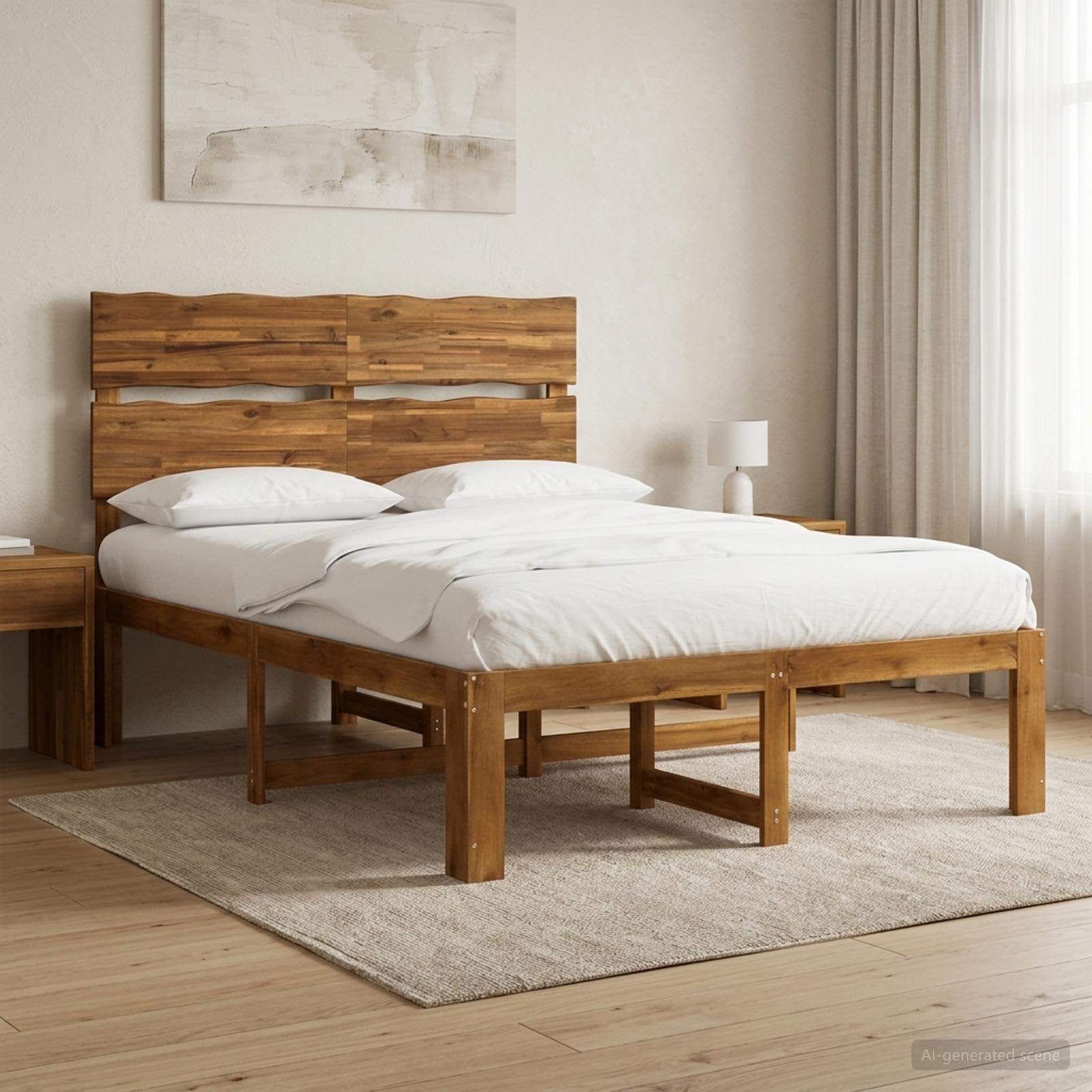 Διπλό Κρεβάτι με Κεφαλάρι ROSTOCK Φυσικό 137 x 190 cm