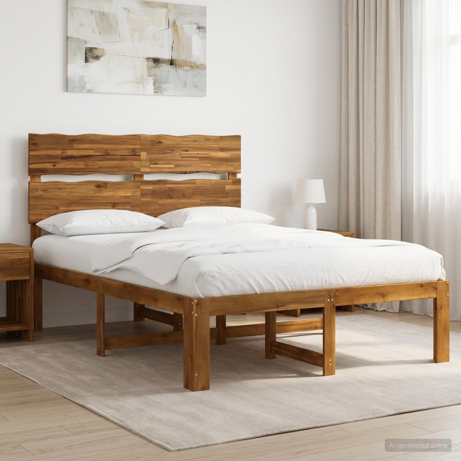 Διπλό Κρεβάτι με Κεφαλάρι ROSTOCK Φυσικό 152 x 203 cm - Pakobazaar