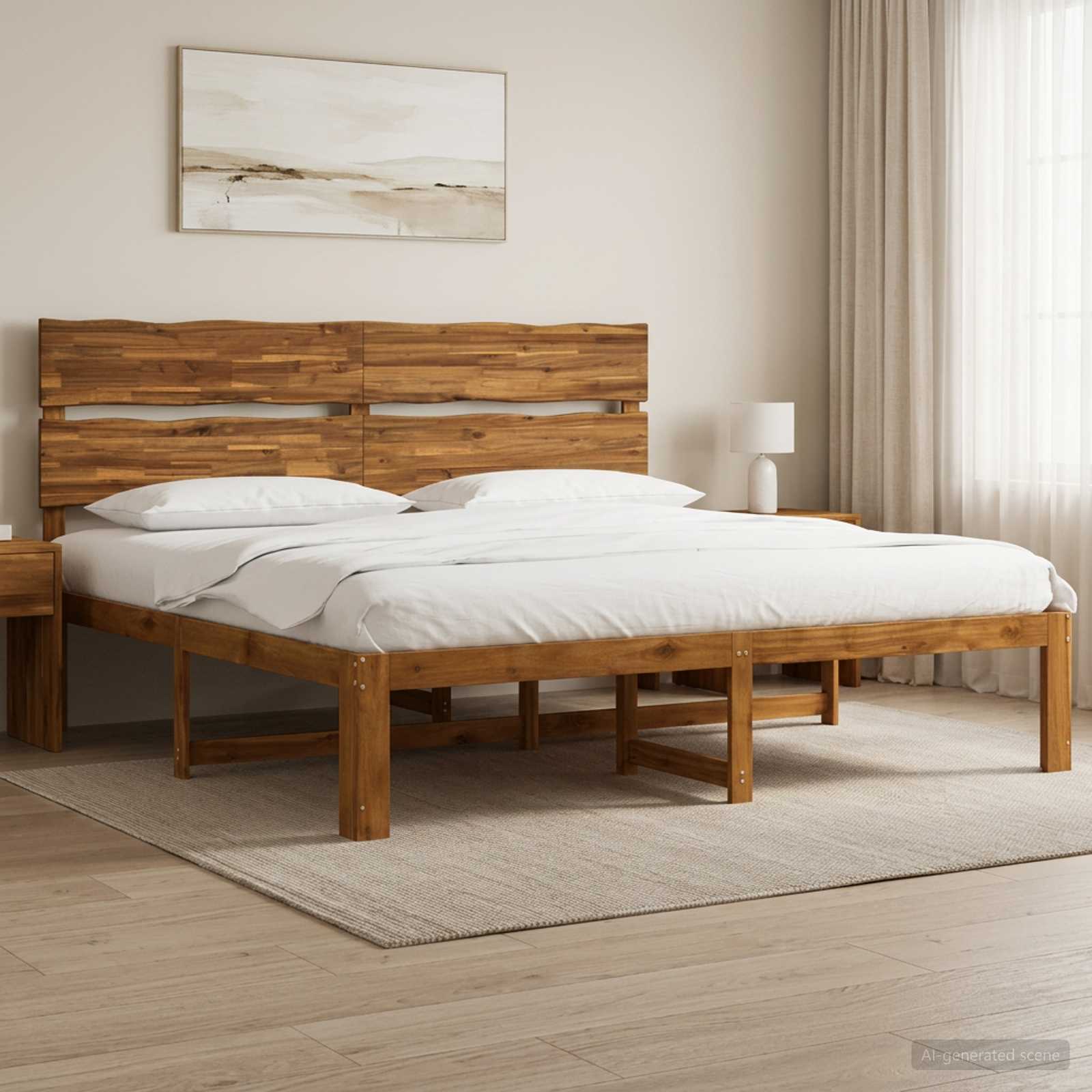 Διπλό Κρεβάτι με Κεφαλάρι ROSTOCK Φυσικό 193 x 203 cm - Pakobazaar