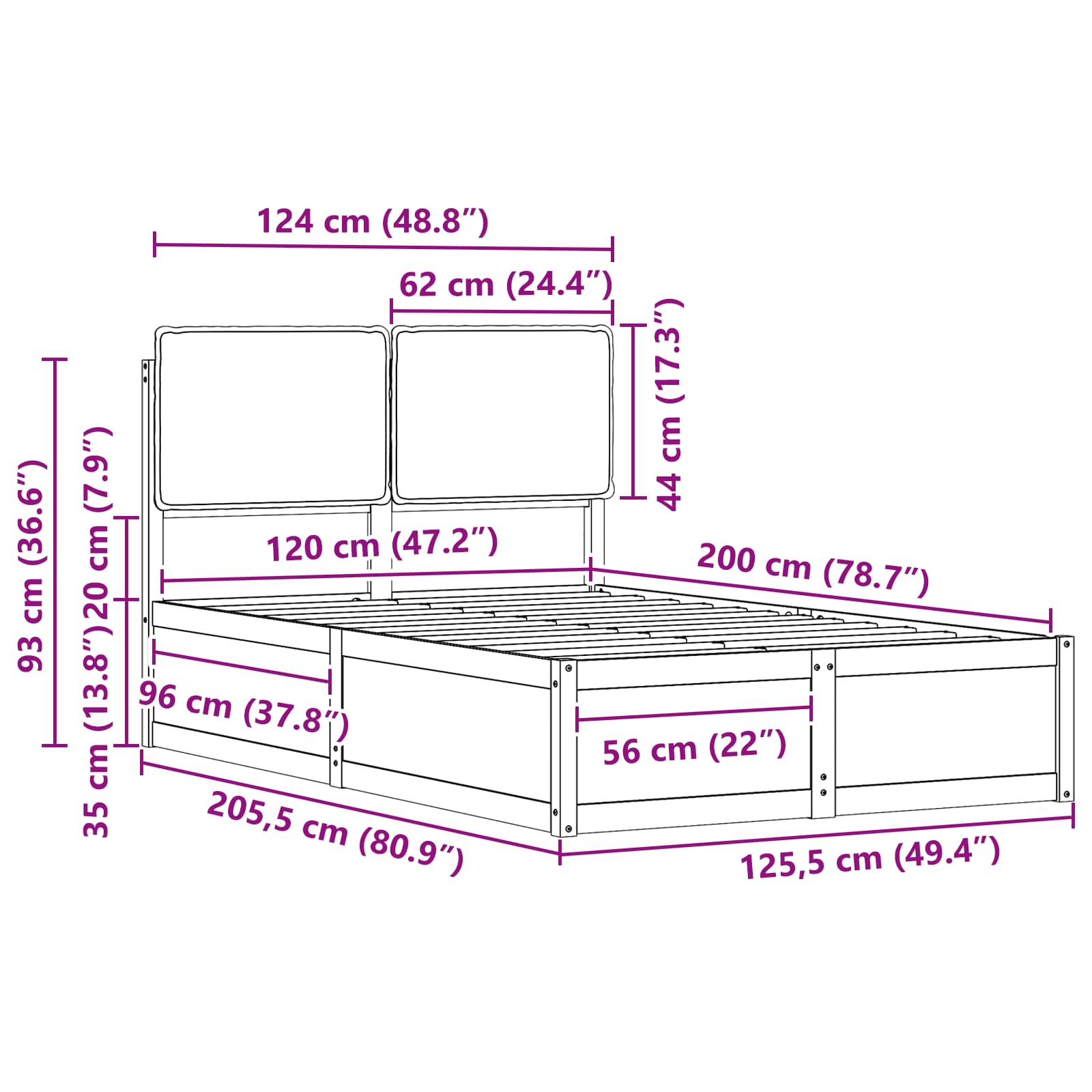 Σκελετός Κρεβατιού με Επενδεδυμένο Κεφαλάρι Ανοιχτό γκρι