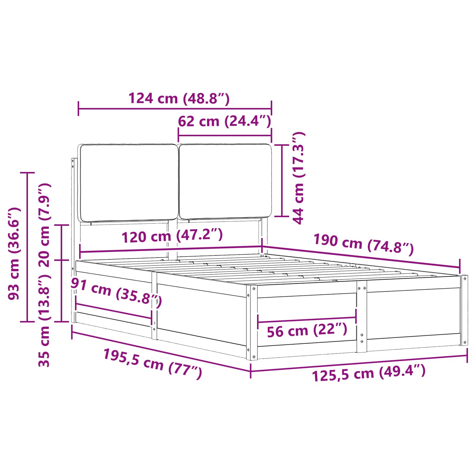 Σκελετός Κρεβατιού με Επενδεδυμένο Κεφαλάρι Taupe 120 x 190 cm