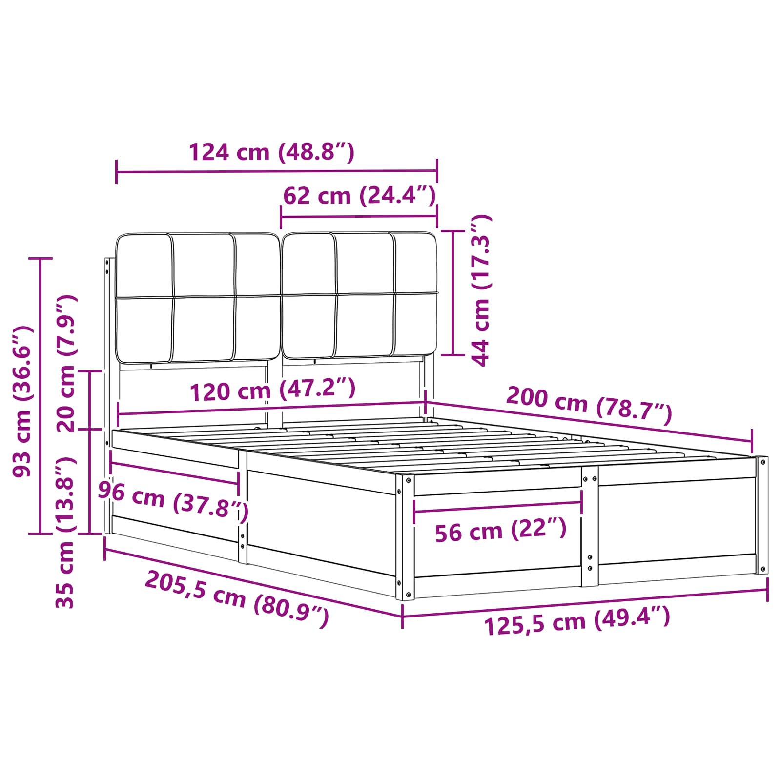 Σκελετός Κρεβατιού με Επενδεδυμένο Κεφαλάρι Σκούρο Γκρι