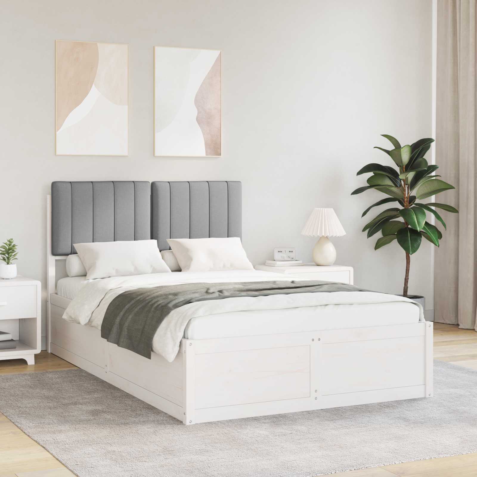 Σκελετός Κρεβατιού με Επενδεδυμένο Κεφαλάρι Ανοιχτό γκρι