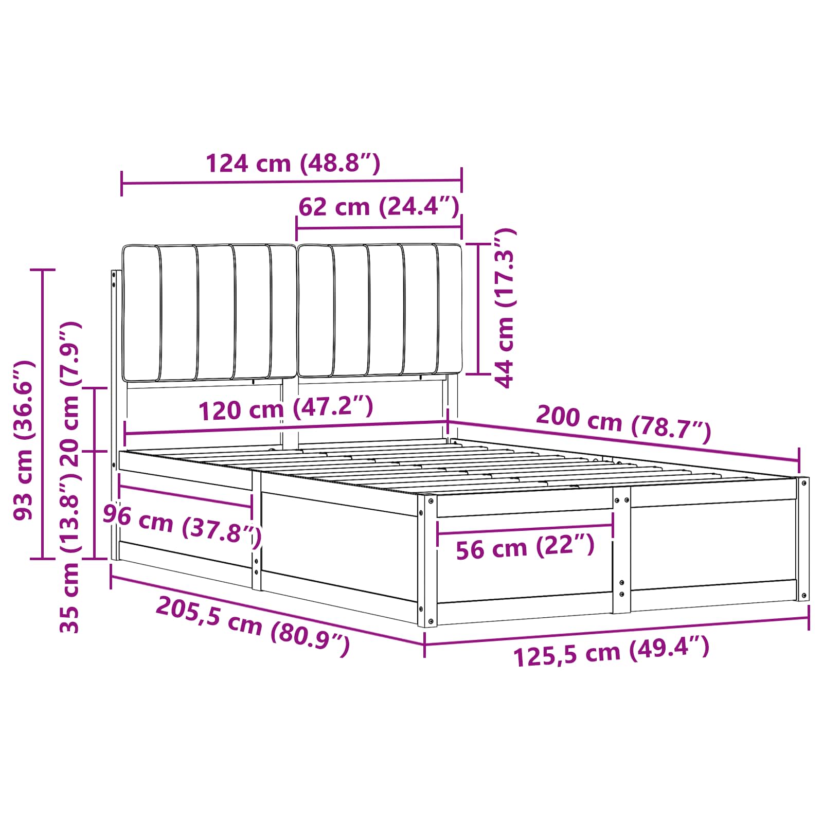 Σκελετός Κρεβατιού με Επενδεδυμένο Κεφαλάρι Ανοιχτό γκρι