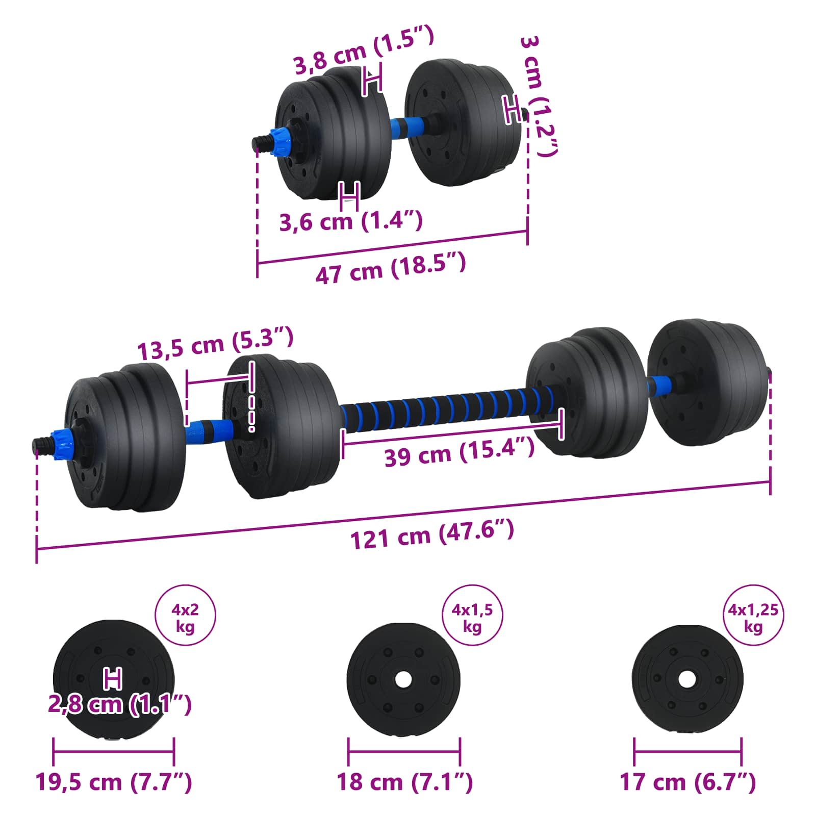 Σετ Αλτήρων & Μπάρας 2 σε 1 30kg Μαύρο και μπλε - Pakobazaar
