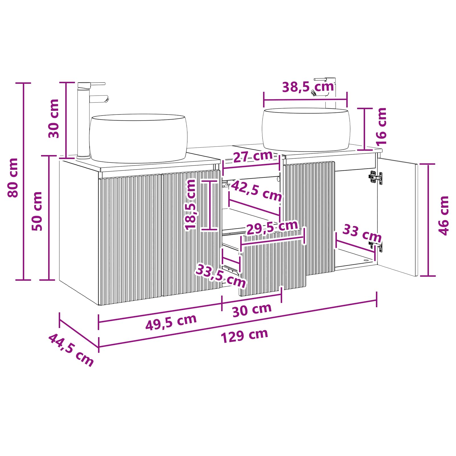Σετ Ντουλαπιών Μπάνιου 3 τμχ. Μαύρο 49,5 x 44,5 x 66 εκ - Pakobazaar