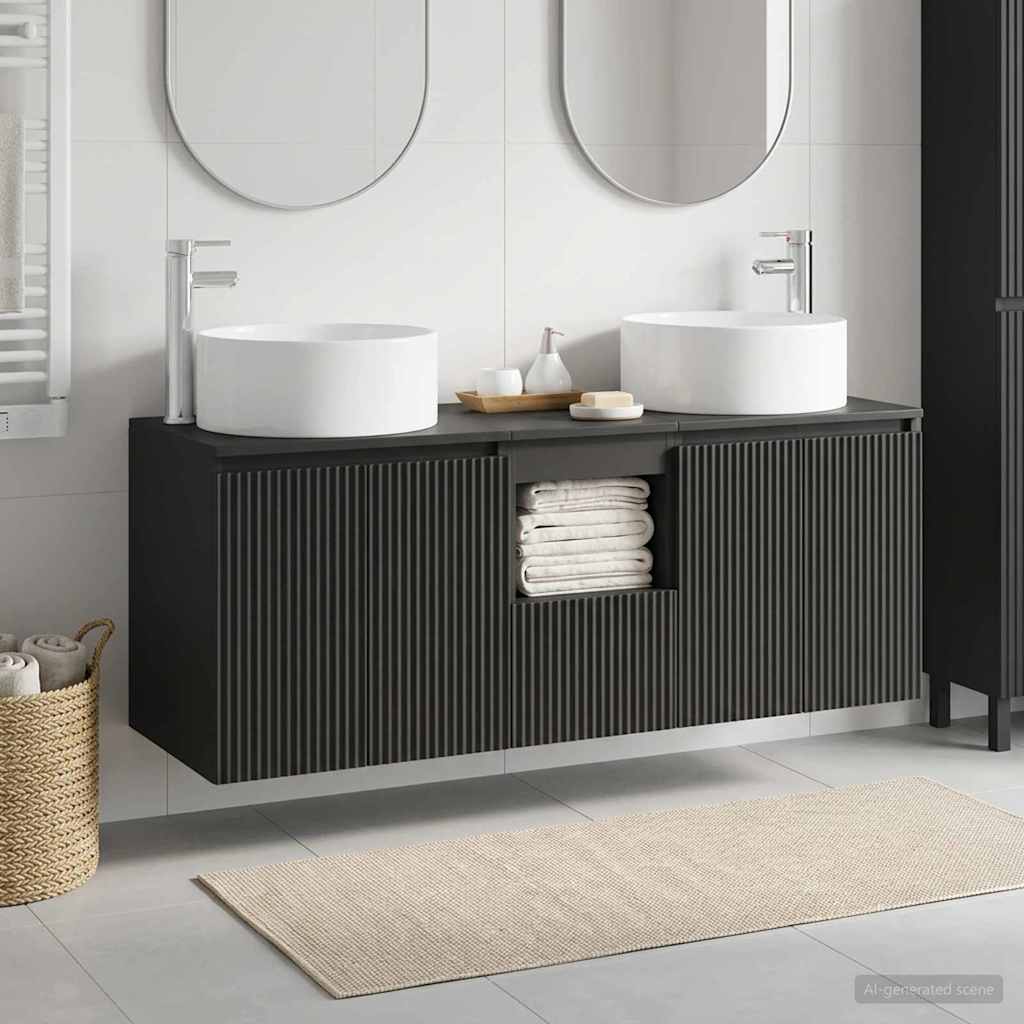 Σετ Ντουλαπιών Μπάνιου 3 τμχ. Μαύρο 49,5 x 44,5 x 65,5 εκ