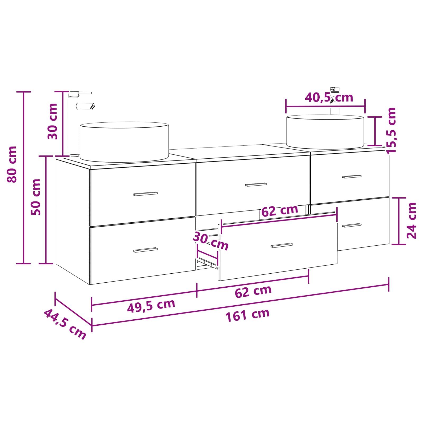 Σετ Επίπλων Μπάνιου 3 τμχ. Λευκό 49,5 x 44,5 x 65,5 εκ - Pakobazaar
