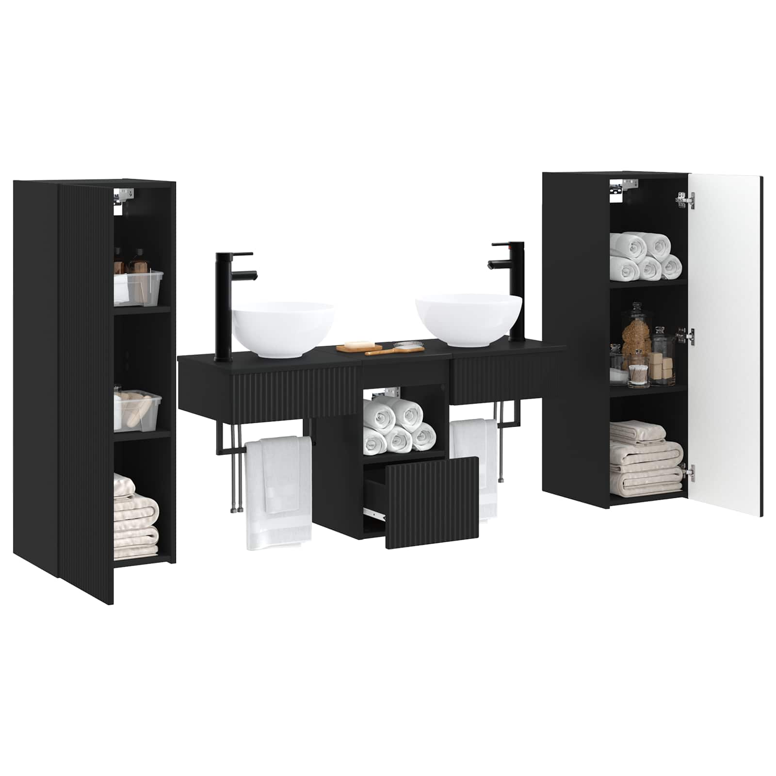 Σετ Επίπλων Μπάνιου 5 τμχ. Μαύρο 33 x 34,5 x 100 εκ - Pakobazaar