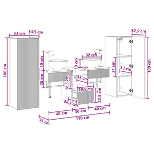 Σετ Επίπλων Μπάνιου 5 τμχ. Μαύρο 33 x 34,5 x 100 εκ - Pakobazaar
