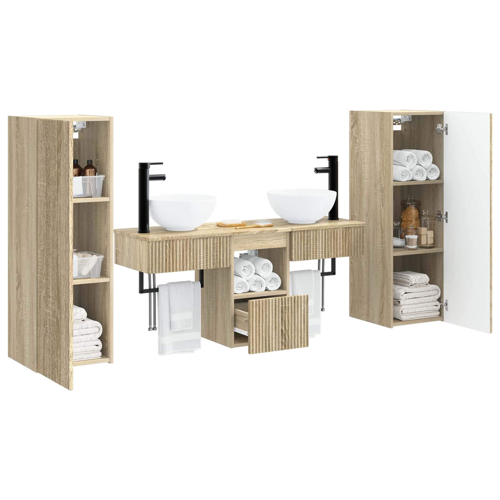 Σετ Επίπλων Μπάνιου 5 τμχ. Sonoma Δρυς 33 x 34,5 x 100 εκ - Pakobazaar