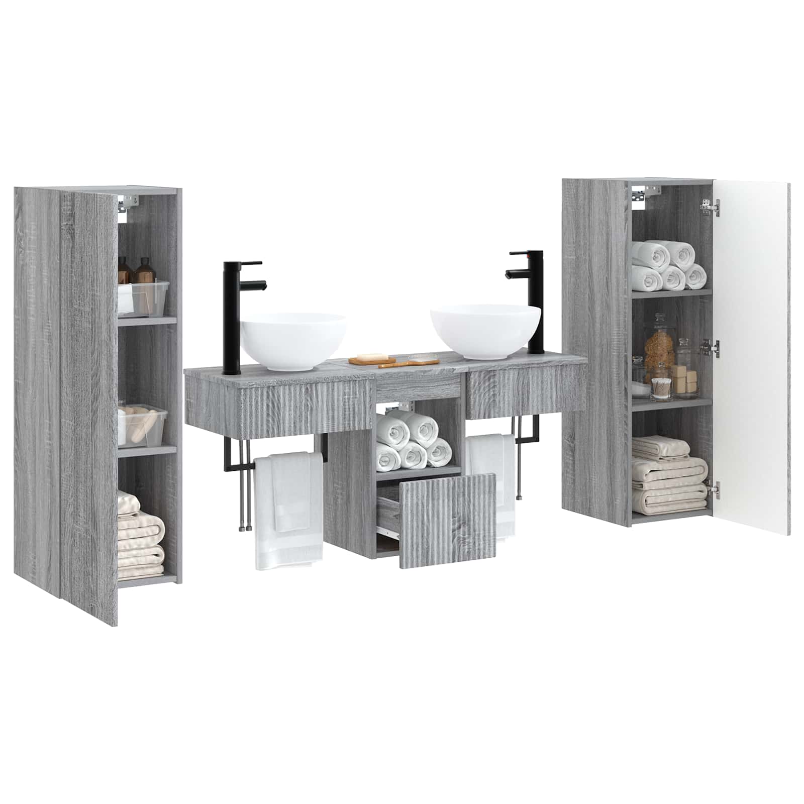 Σετ Επίπλων Μπάνιου 5 τμχ. Γκρι Sonoma 33 x 34,5 x 100 εκ - Pakobazaar