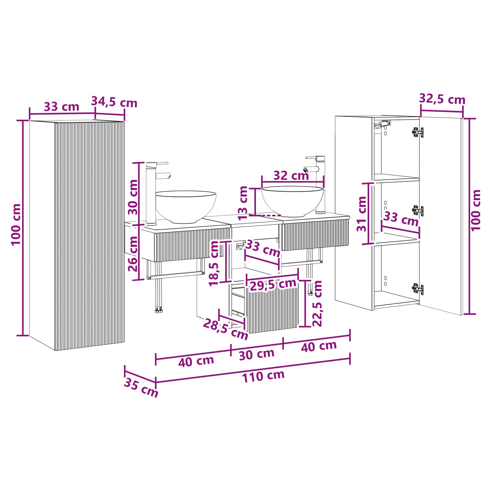 Σετ Επίπλων Μπάνιου 5 τμχ. Γκρι Sonoma 33 x 34,5 x 100 εκ - Pakobazaar