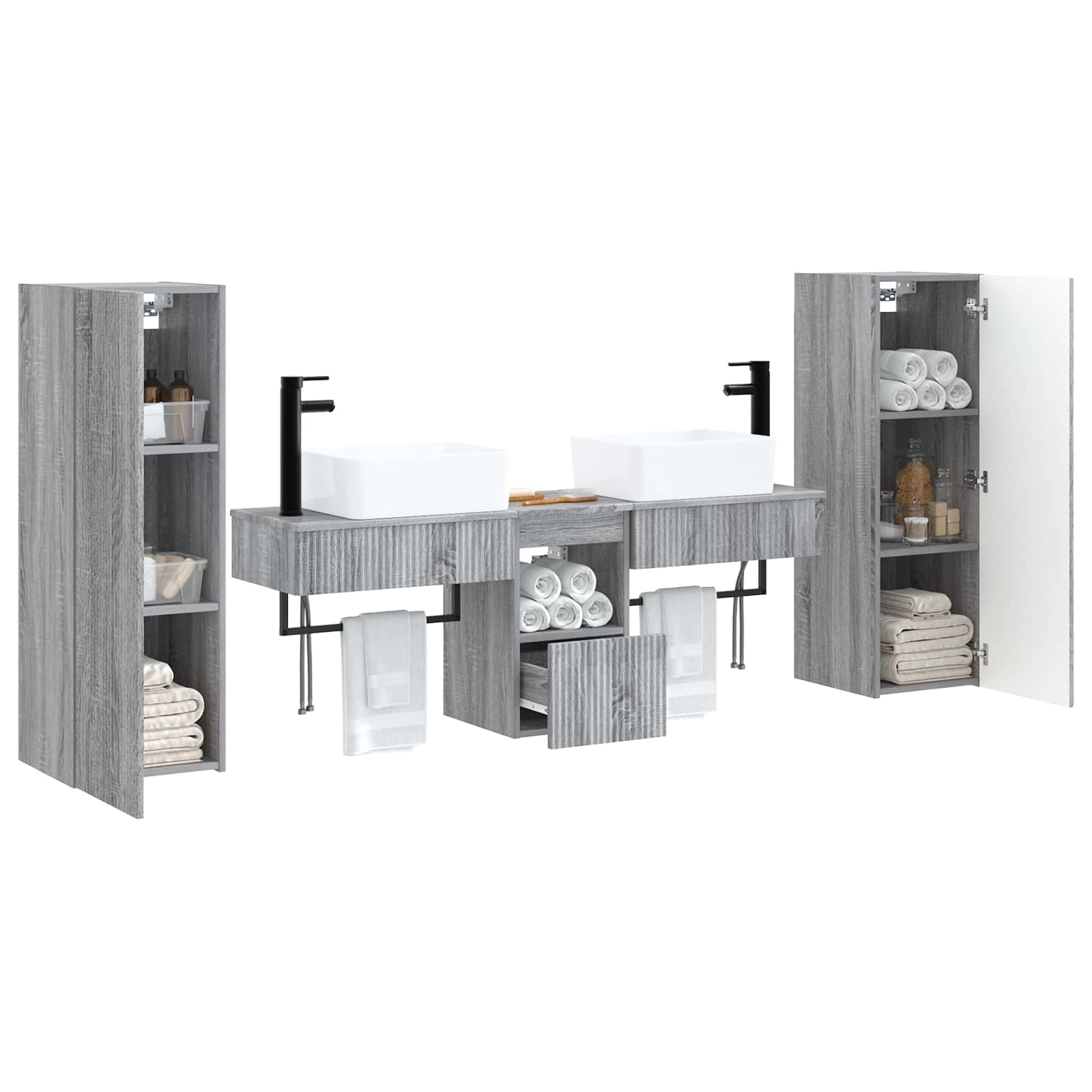 Σετ Επίπλων Μπάνιου 5 τμχ. Γκρι Sonoma 33 x 34,5 x 100 εκ - Pakobazaar