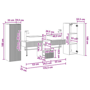 Σετ Επίπλων Μπάνιου 5 τμχ. Γκρι Sonoma 33 x 34,5 x 100 εκ - Pakobazaar