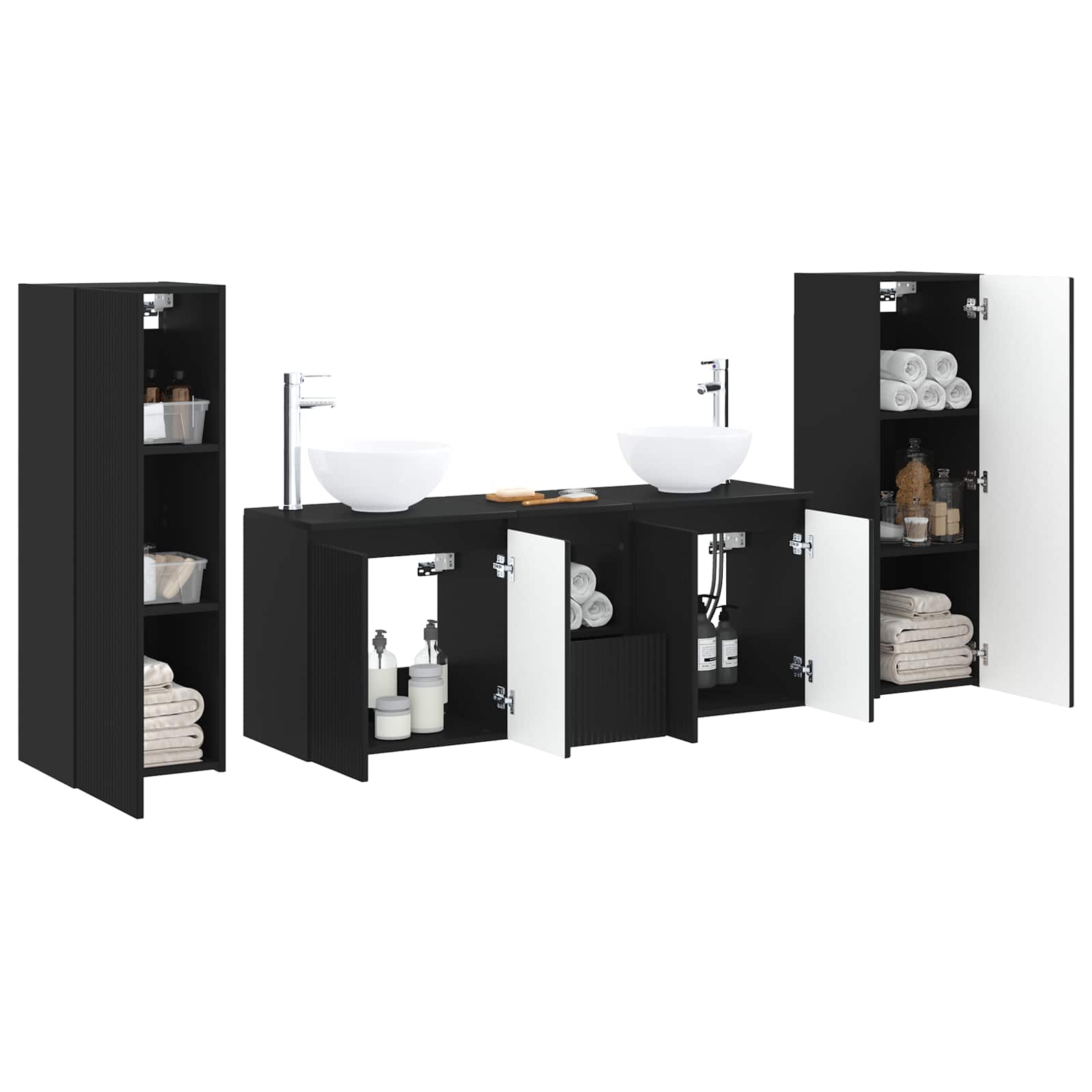 Σετ Επίπλων Μπάνιου 5 τμχ. Μαύρο 33 x 34,5 x 100 εκ - Pakobazaar